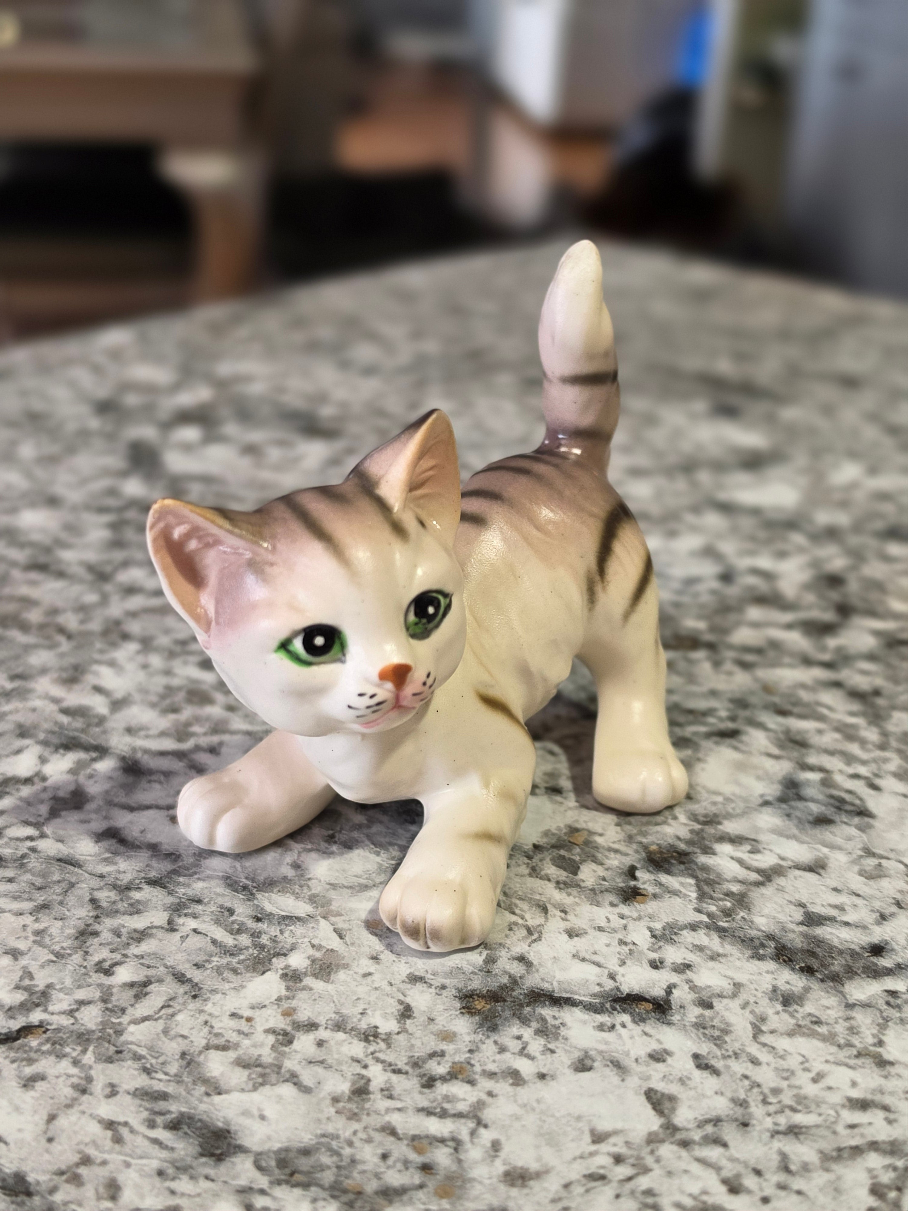 The Mischief & Moonlight Kitten — Vintage Japanese Porcelain Tabby Figurine