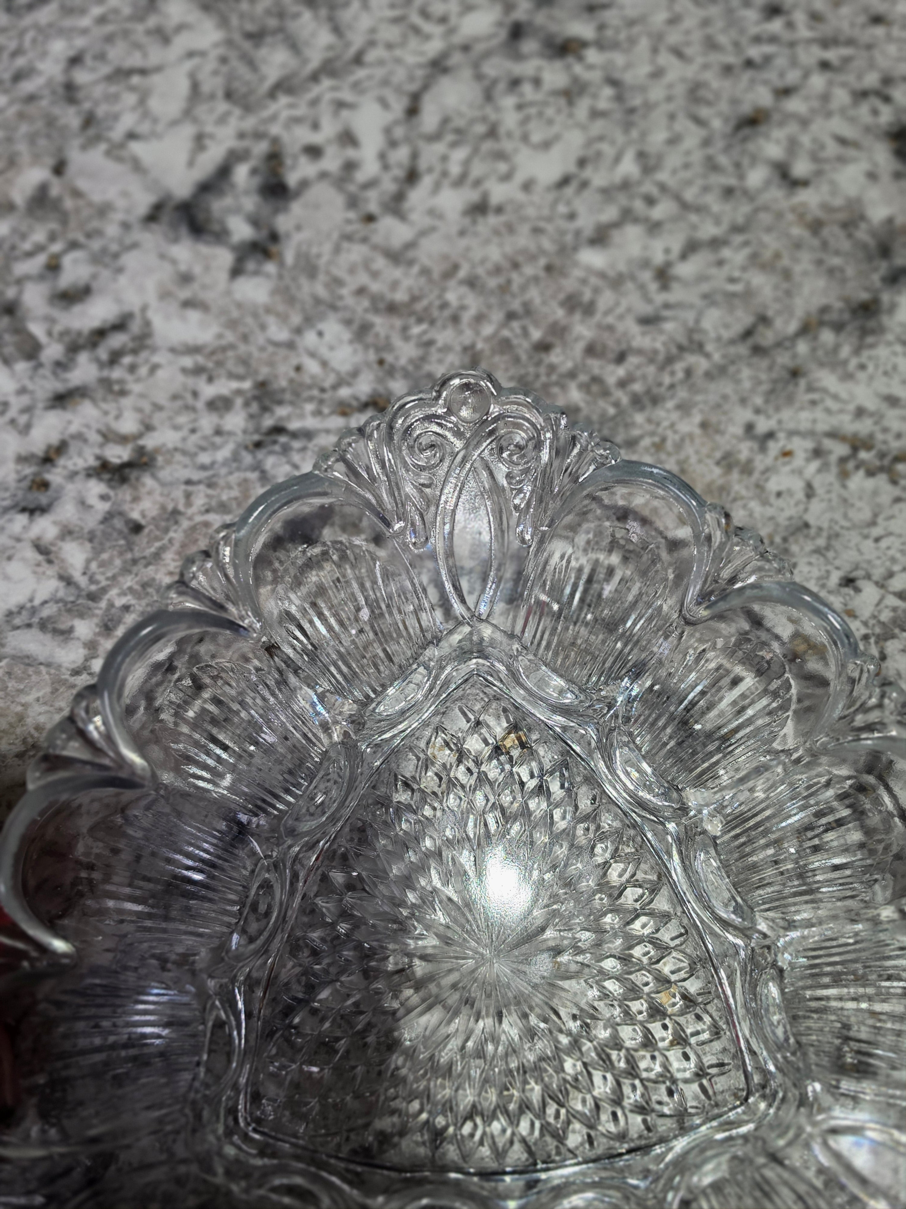 Crown & Crystal — Vintage Pressed Glass Baroque Divided Dish
