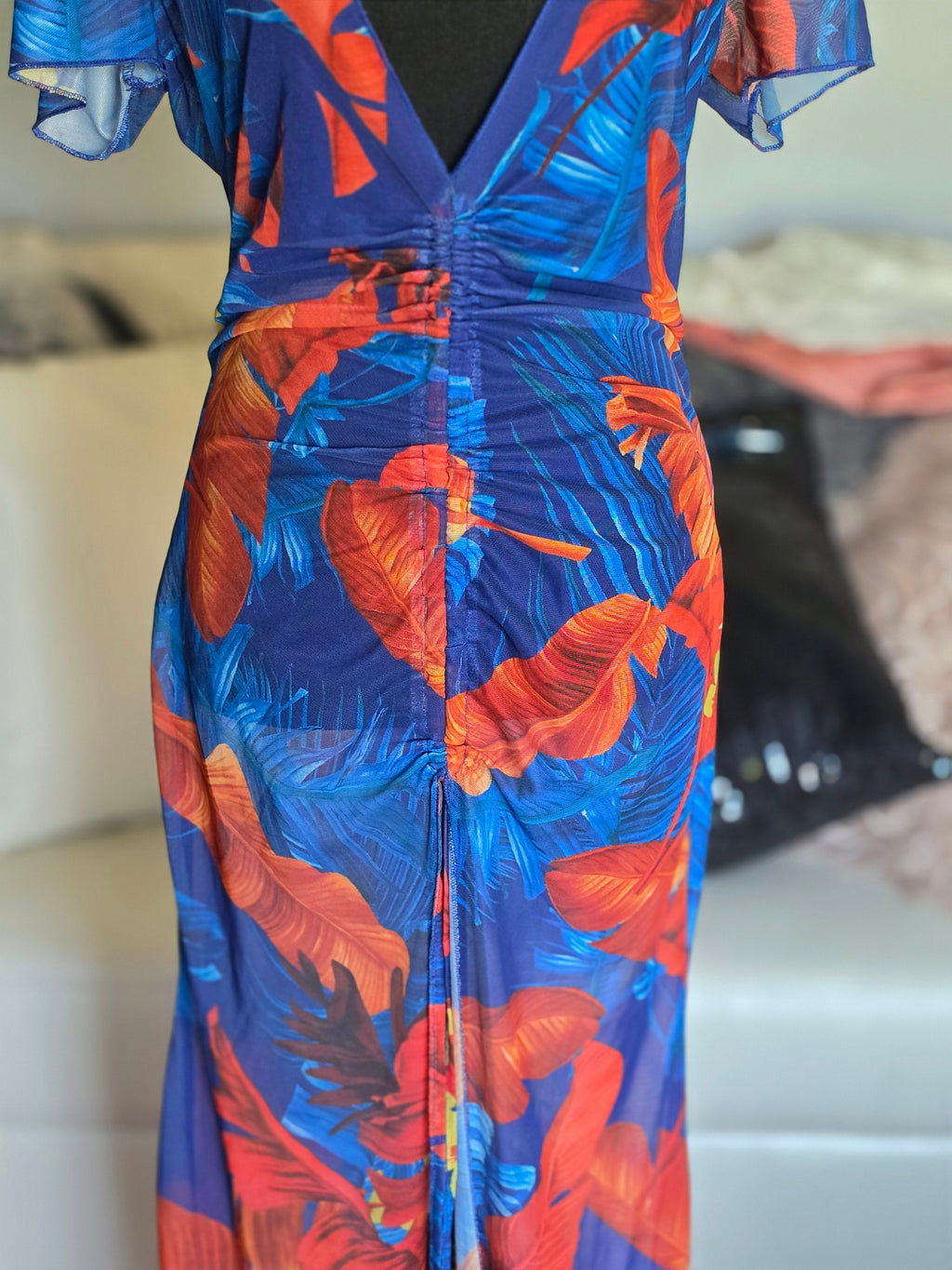 Tropicana Cobalt Ruched Maxi Cover-Up Dress — XL