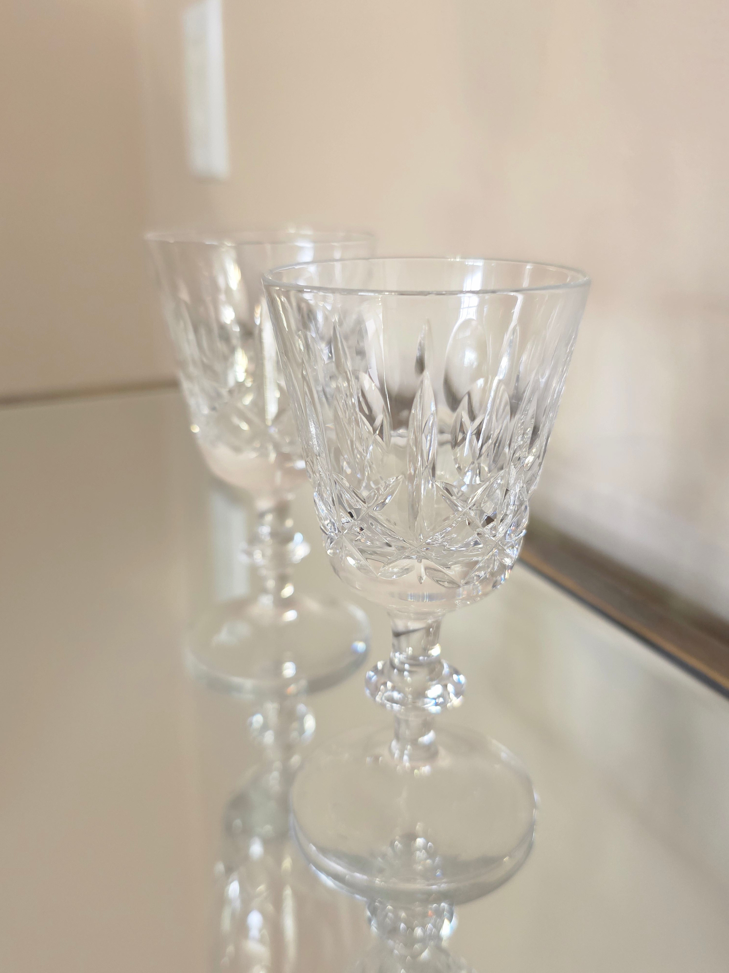 Vintage Crystal Mini-Wine Glasses - Ornate Cut Glass Stemware Set