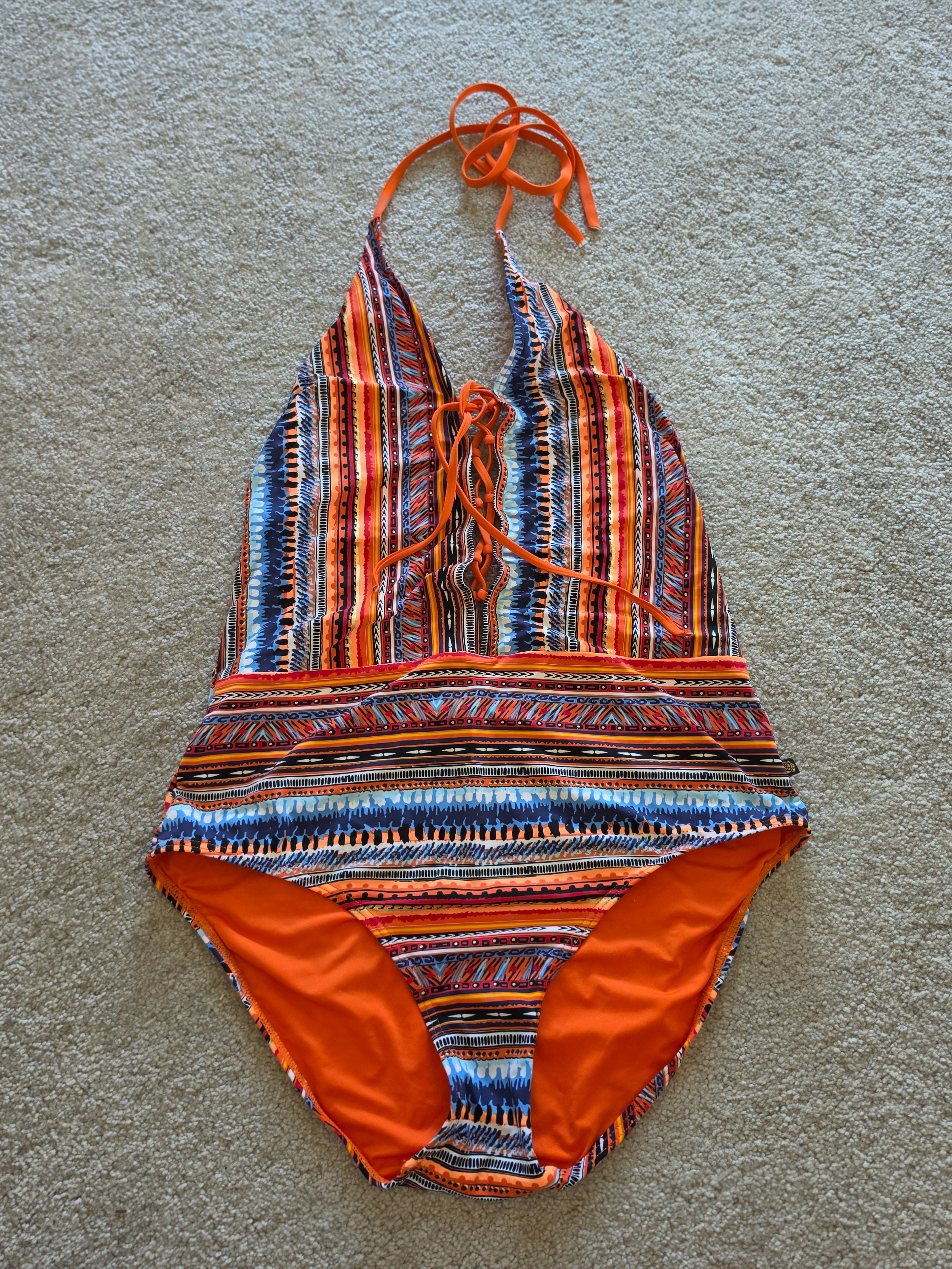 Solstice Ritual — Tribal Lace-Up One-Piece Swimsuit