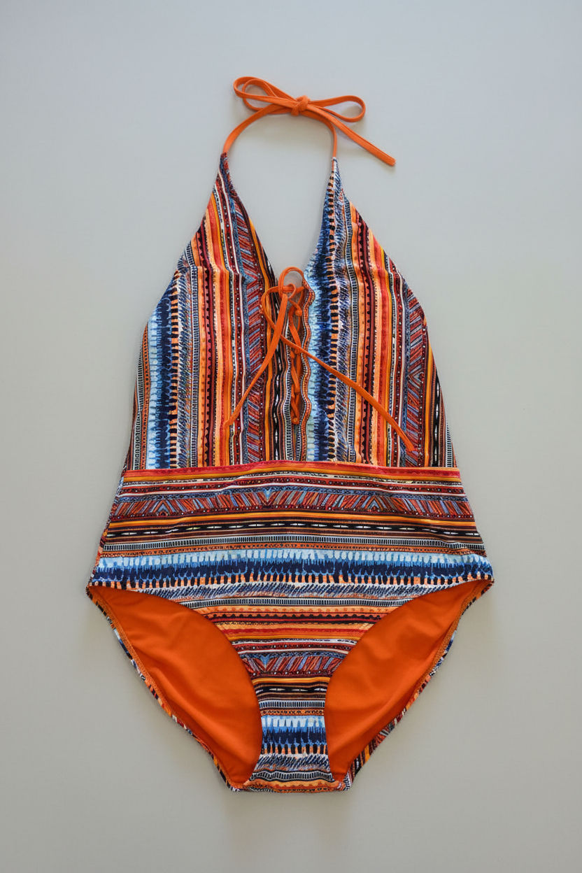 Solstice Ritual — Tribal Lace-Up One-Piece Swimsuit