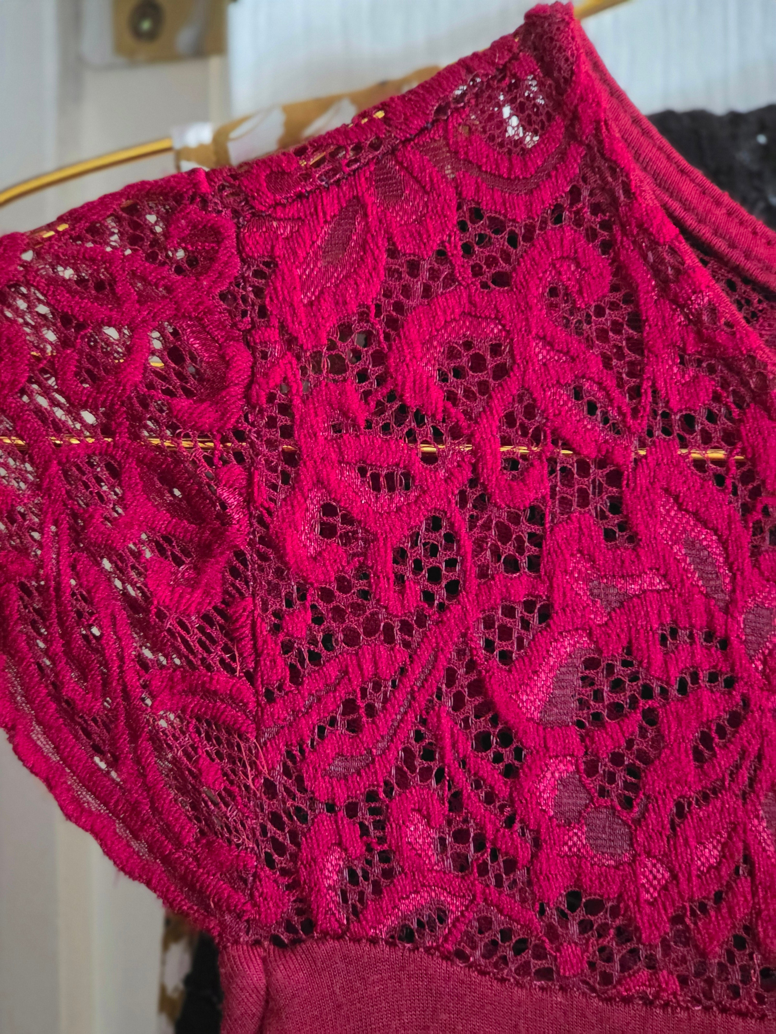 Darkly Blooming Crimson Lace Maxi Dress