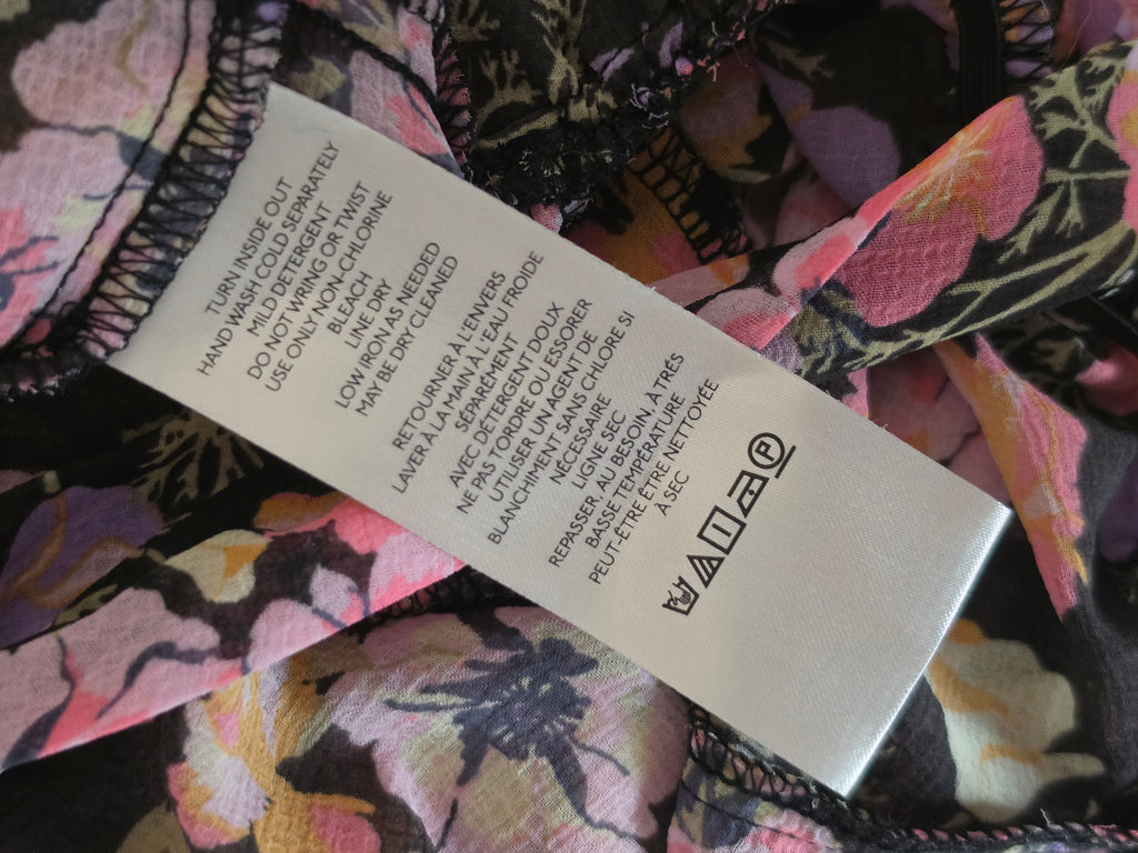 Fallen Petal Blouse – Floral Tie-Front, Bell Sleeve (Black Multi)