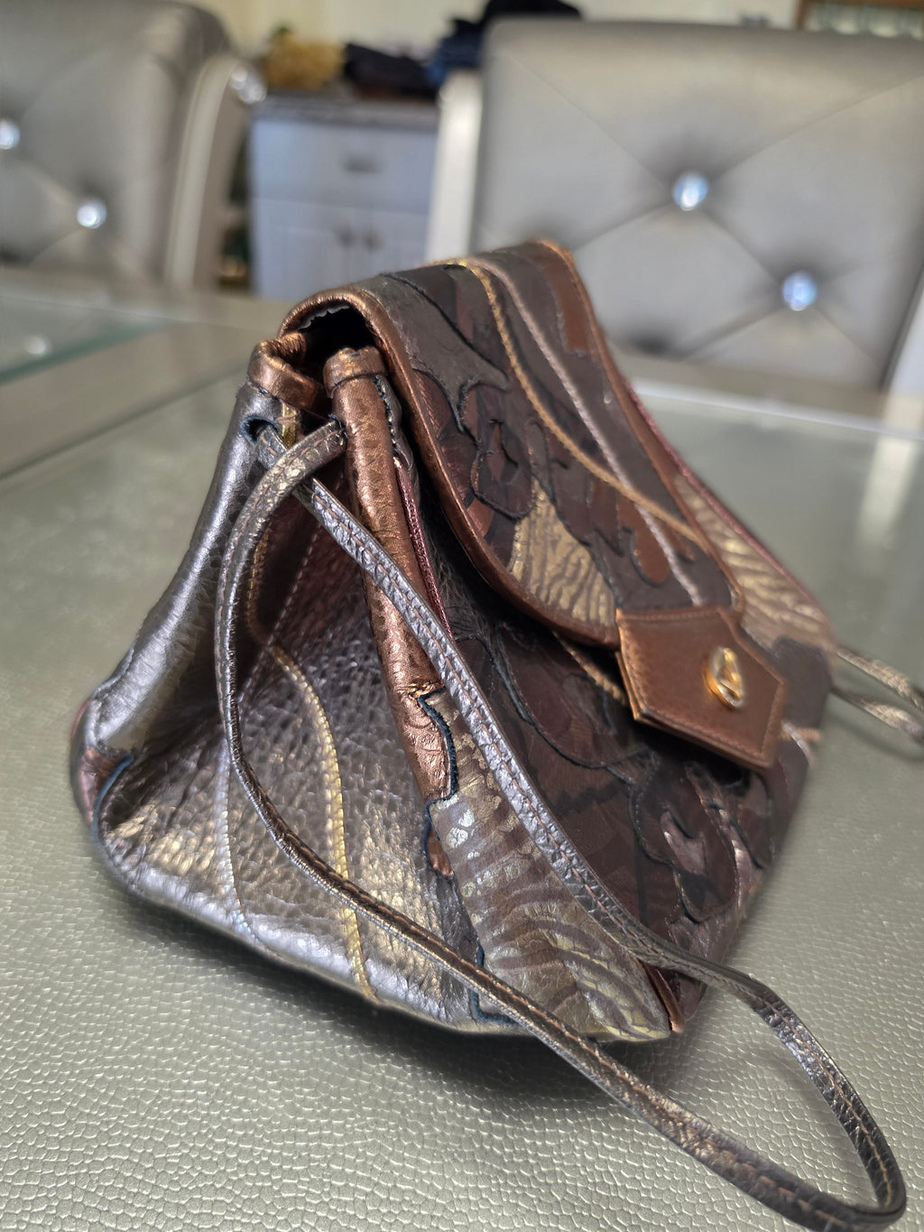 The Bronzed Relic — Patchwork Metallic Leather Crossbody