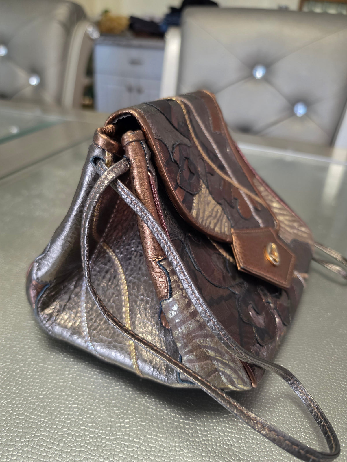 The Bronzed Relic — Patchwork Metallic Leather Crossbody