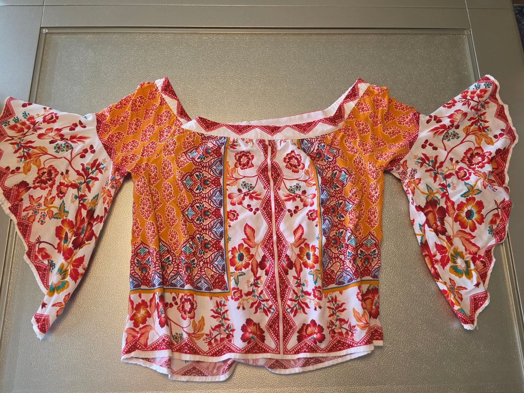 The Soleil Flutter Blouse — Crimson Marigold