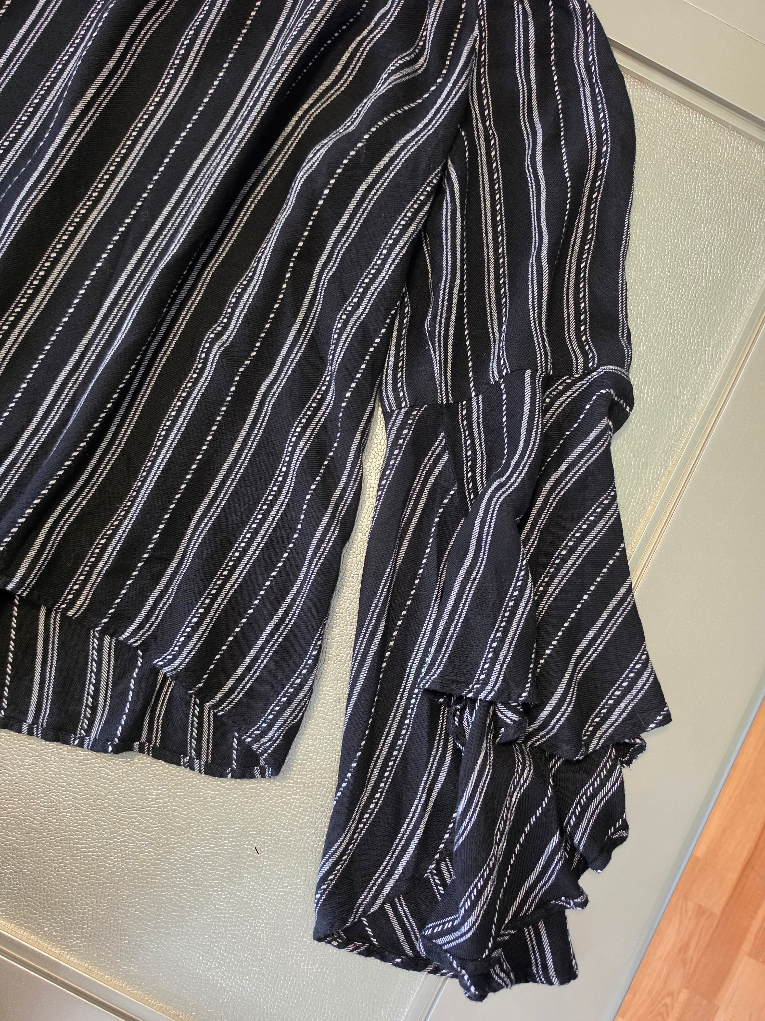 Stripe Tease — Panhandle Off-Shoulder Ruffle Blouse in B&W