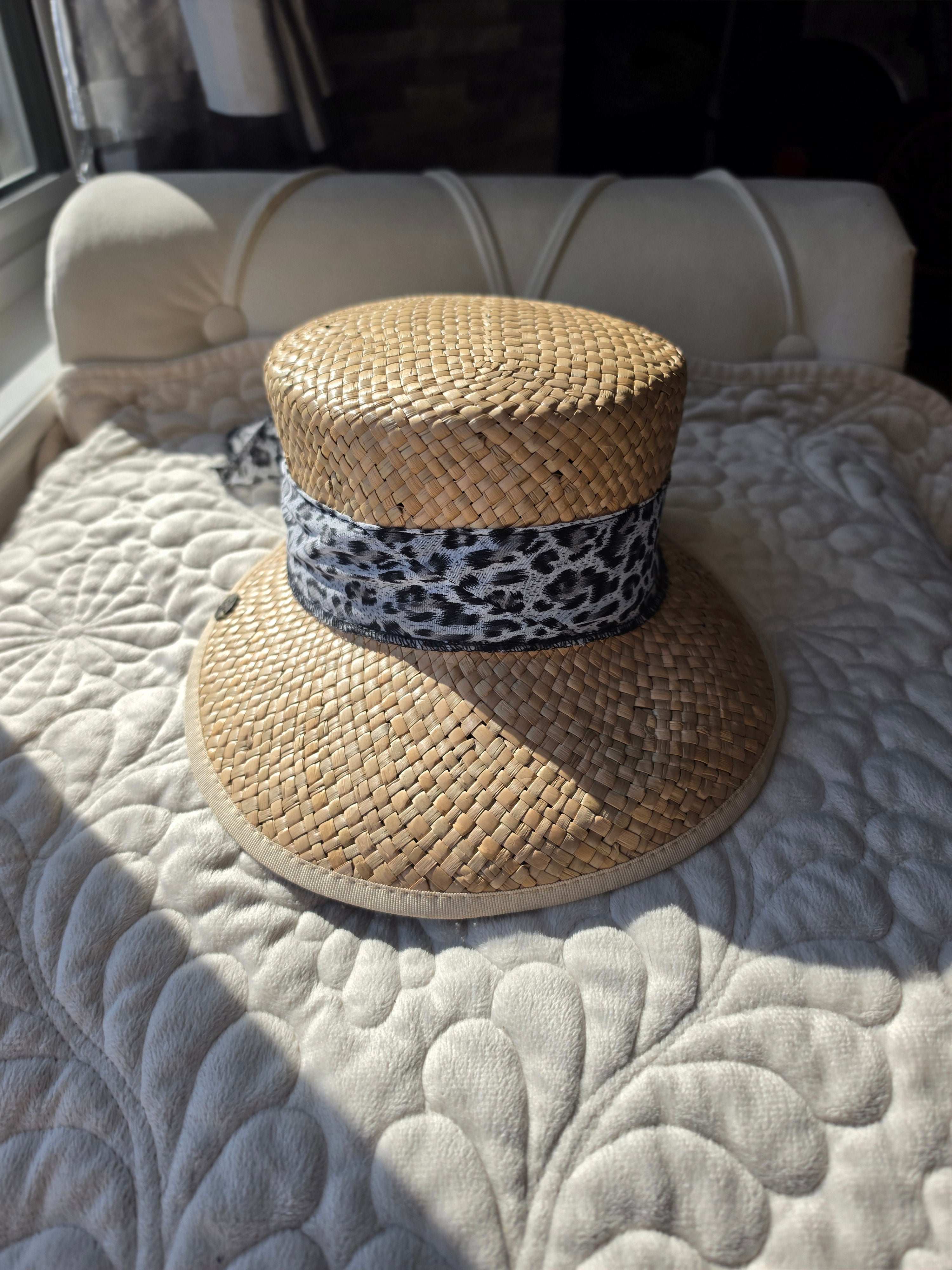 The Wild Brim — Karfil Straw Boater with Leopard Scarf