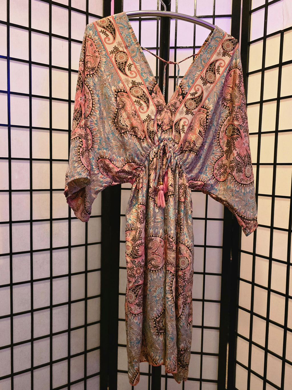Ethereally Embellished Silk Paisley Kimono Cover-Up
