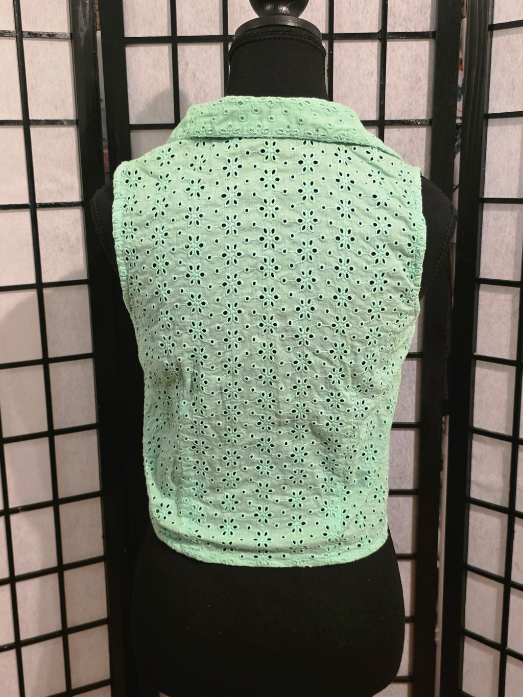 Gently Drifting Mint Eyelet Tie-Front Blouse