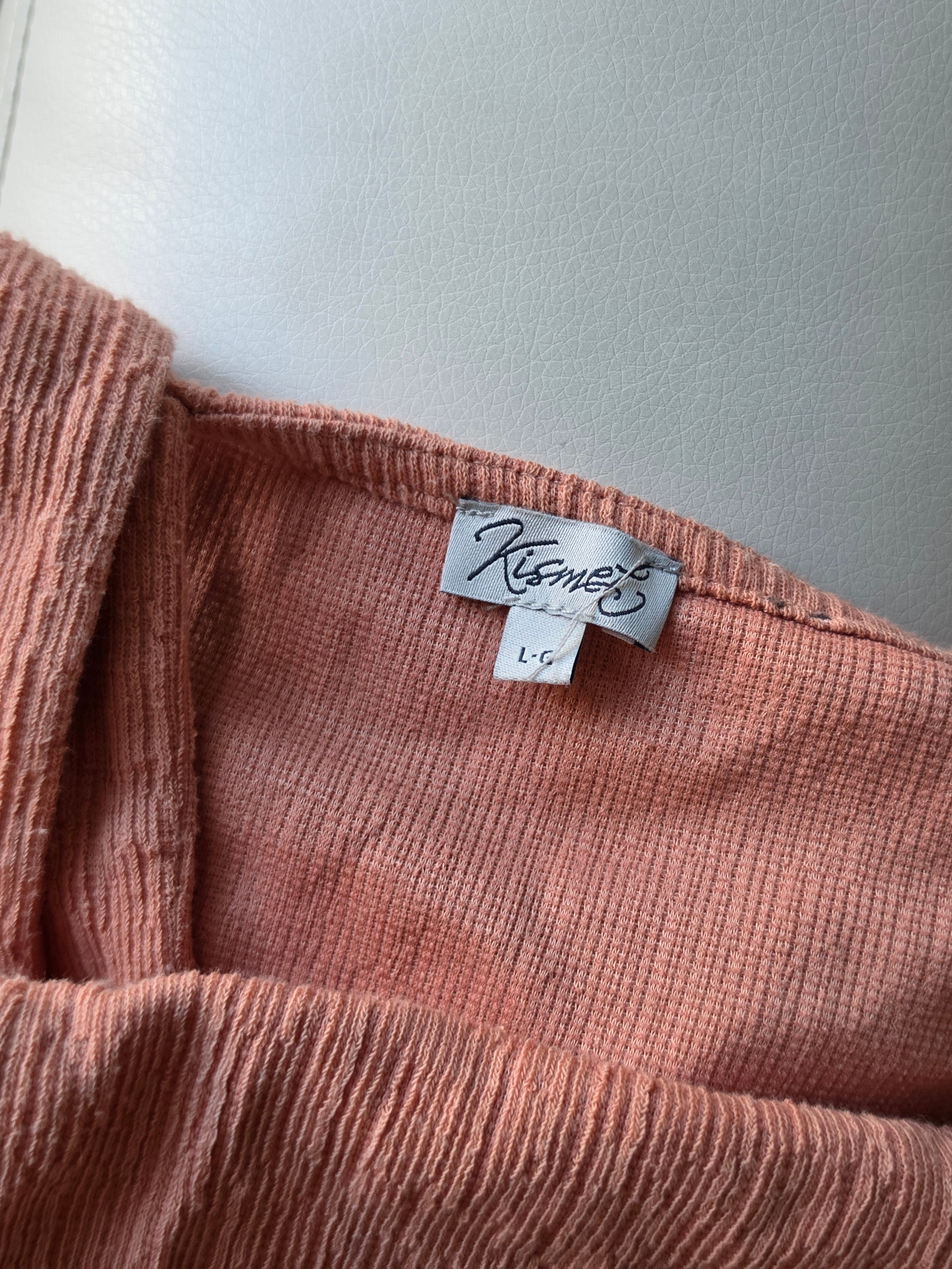 Kismet Peach Crinkle Crossback Peplum Tank — L