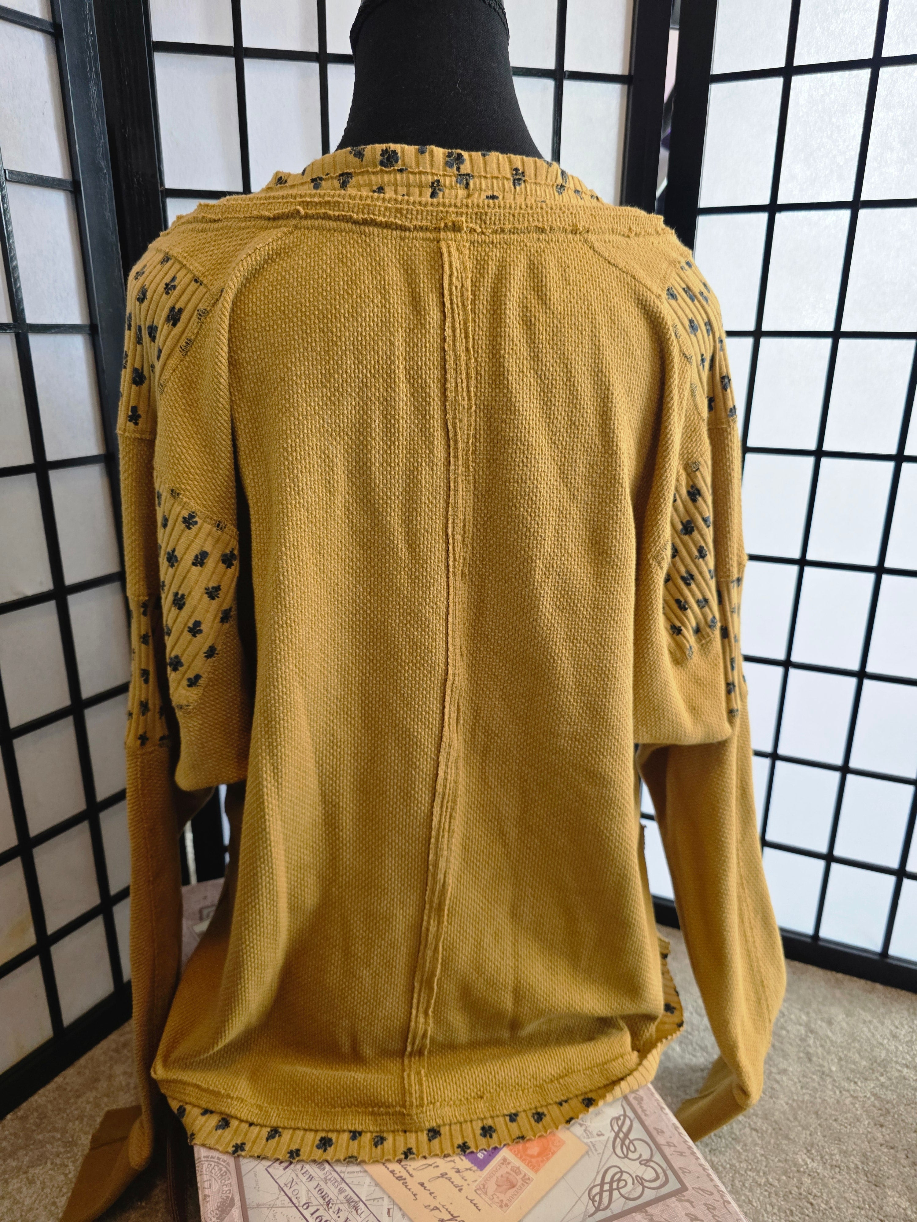 Delicately Patterned Golden Harvest Long Sleeve Top