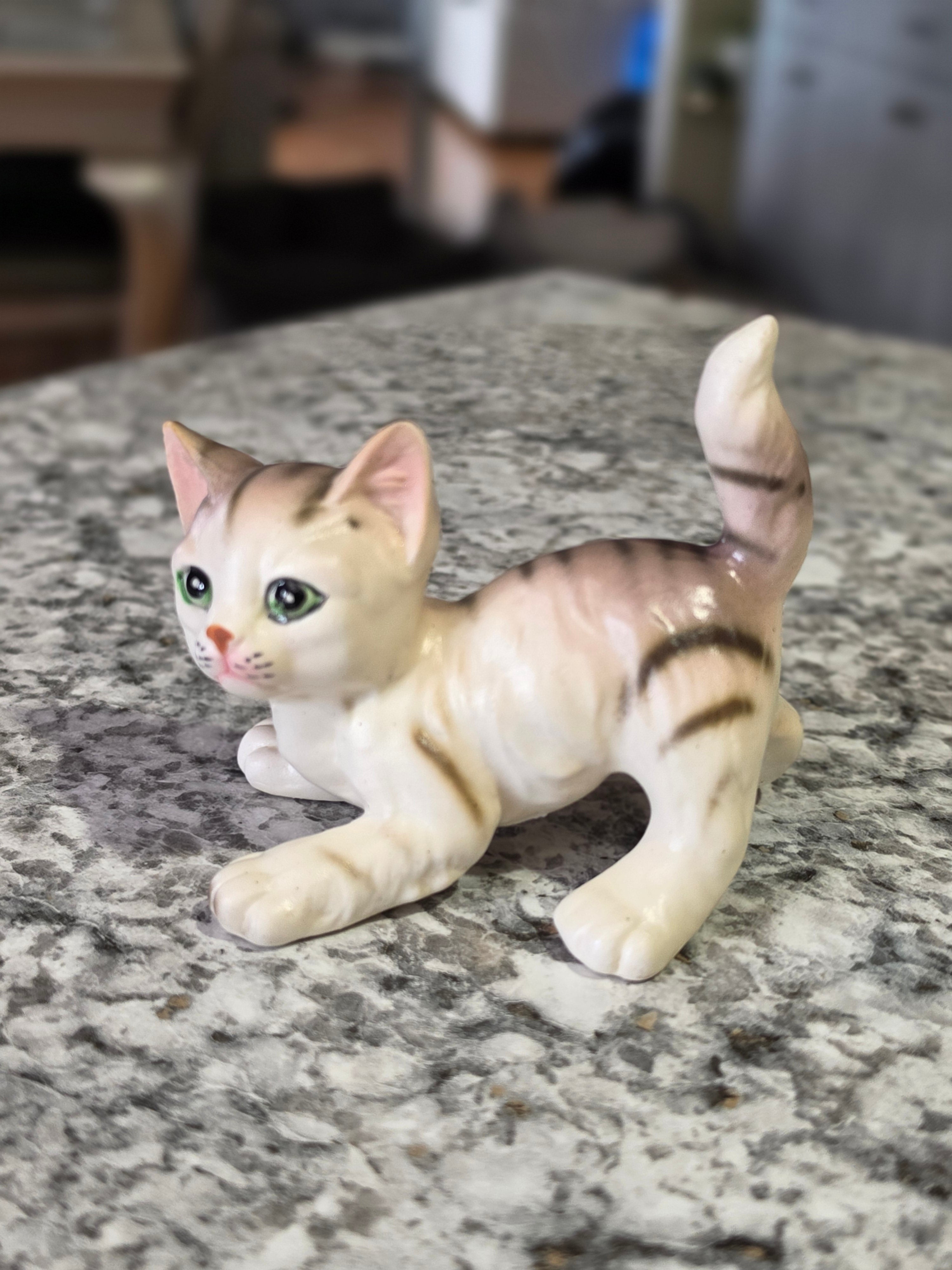 The Mischief & Moonlight Kitten — Vintage Japanese Porcelain Tabby Figurine