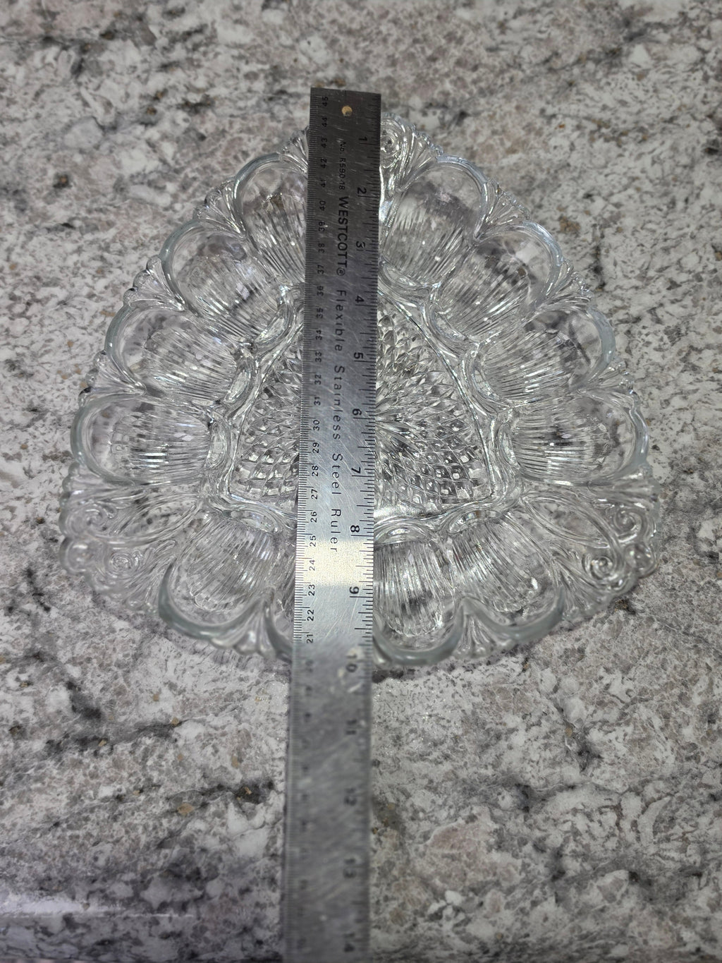 Crown & Crystal — Vintage Pressed Glass Baroque Divided Dish