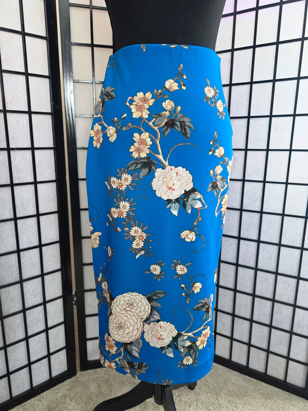 Romantically Blooming Cobalt Pencil Skirt