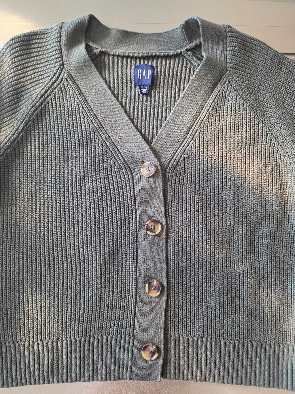 GAP Sage Green Ribbed Cotton-Wool Button Cardigan
