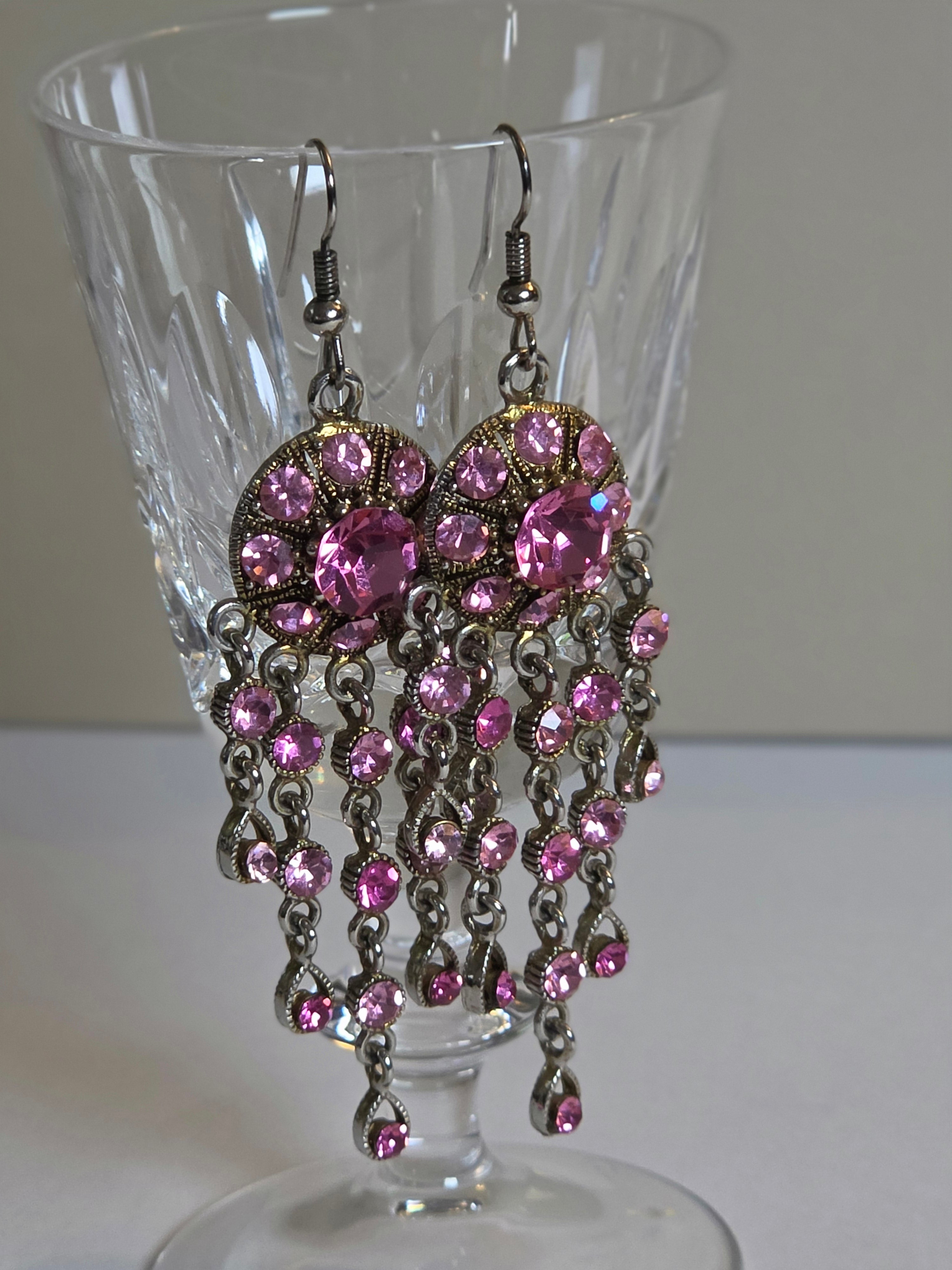 Pink Crystal Chandelier Earrings