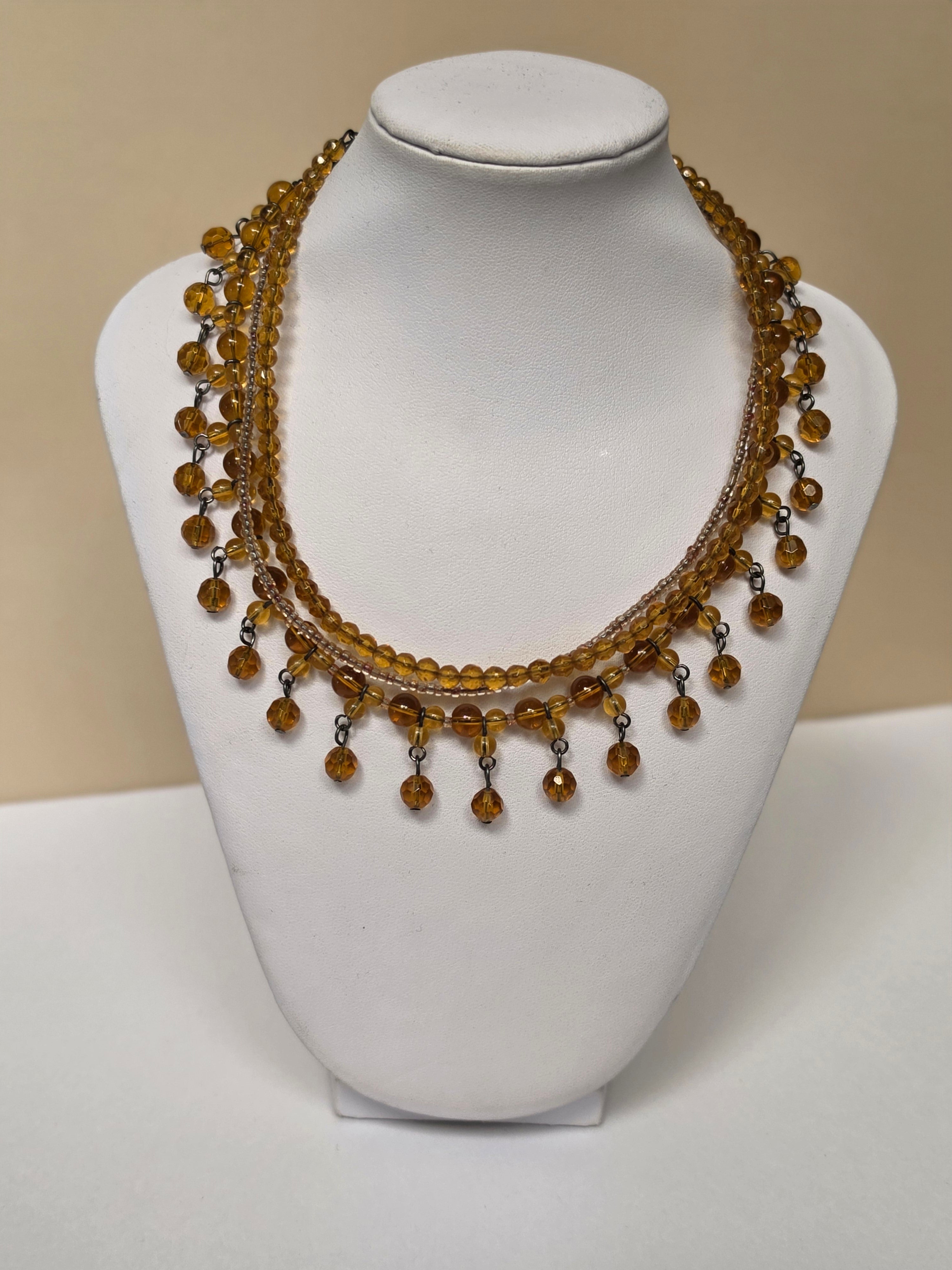 Gilded Reverie Amber Crystal Fringe Necklace