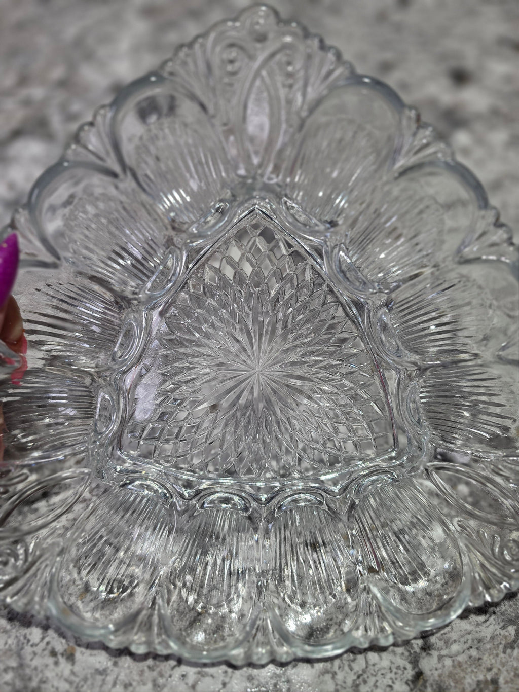 Crown & Crystal — Vintage Pressed Glass Baroque Divided Dish