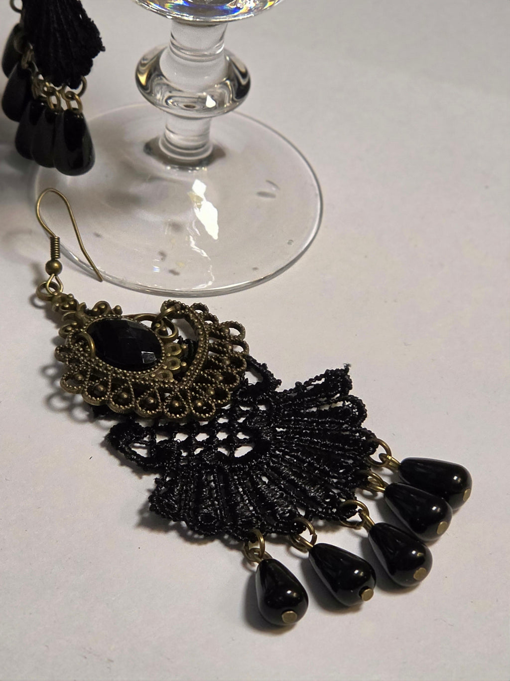 Midnight Lace — Antique Bronze & Black Lace Chandelier Earrings