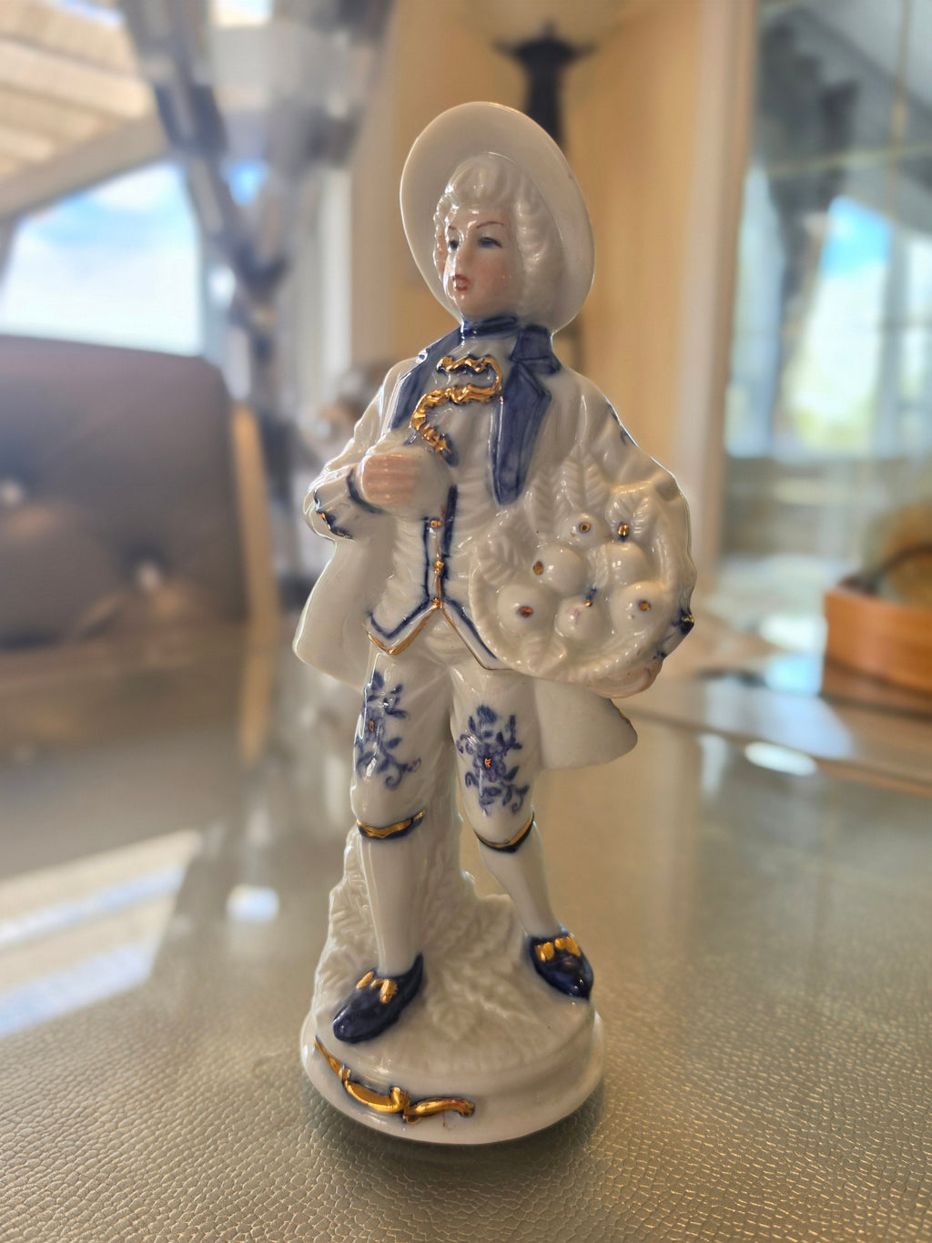 The Gentleman Caller — Vintage Porcelain Figurine, Cobalt Blue & Gold