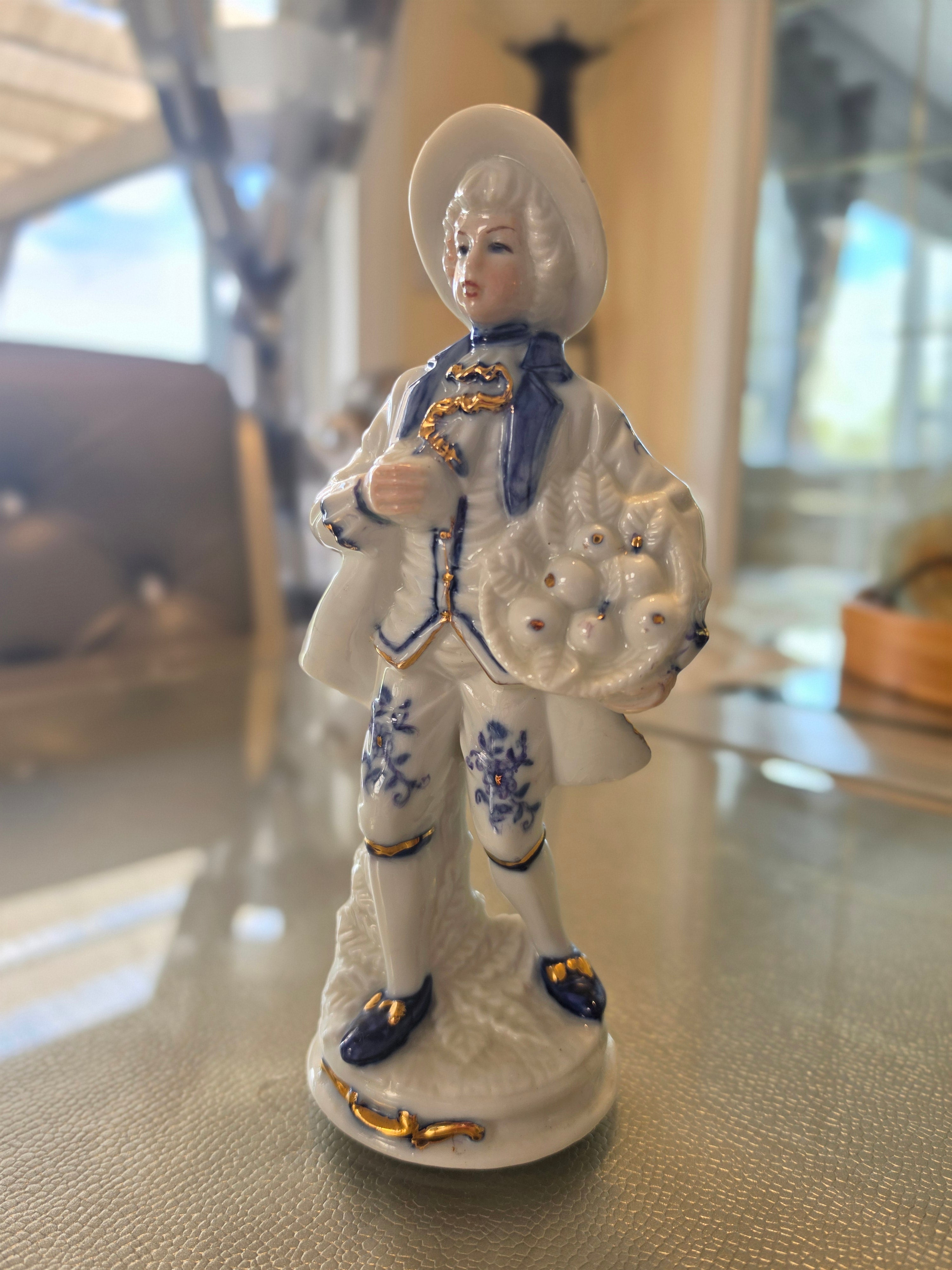 The Gentleman Caller — Vintage Porcelain Figurine, Cobalt Blue & Gold