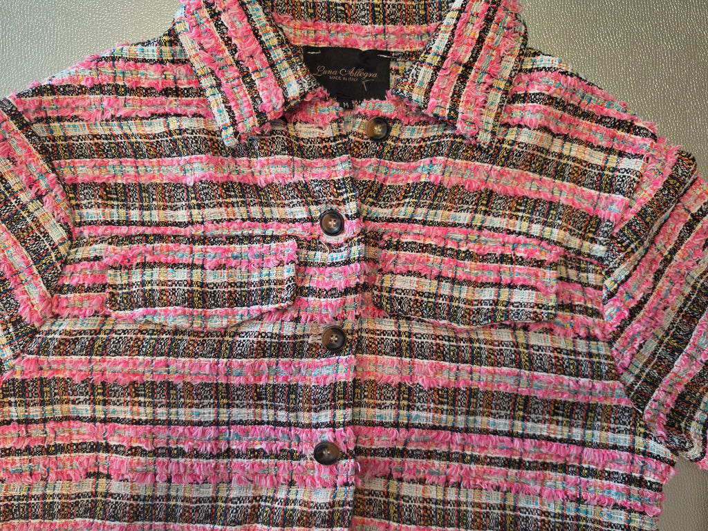 The Chanel-Coded Dream — Bouclé Tweed Jacket | Pink Multicolour