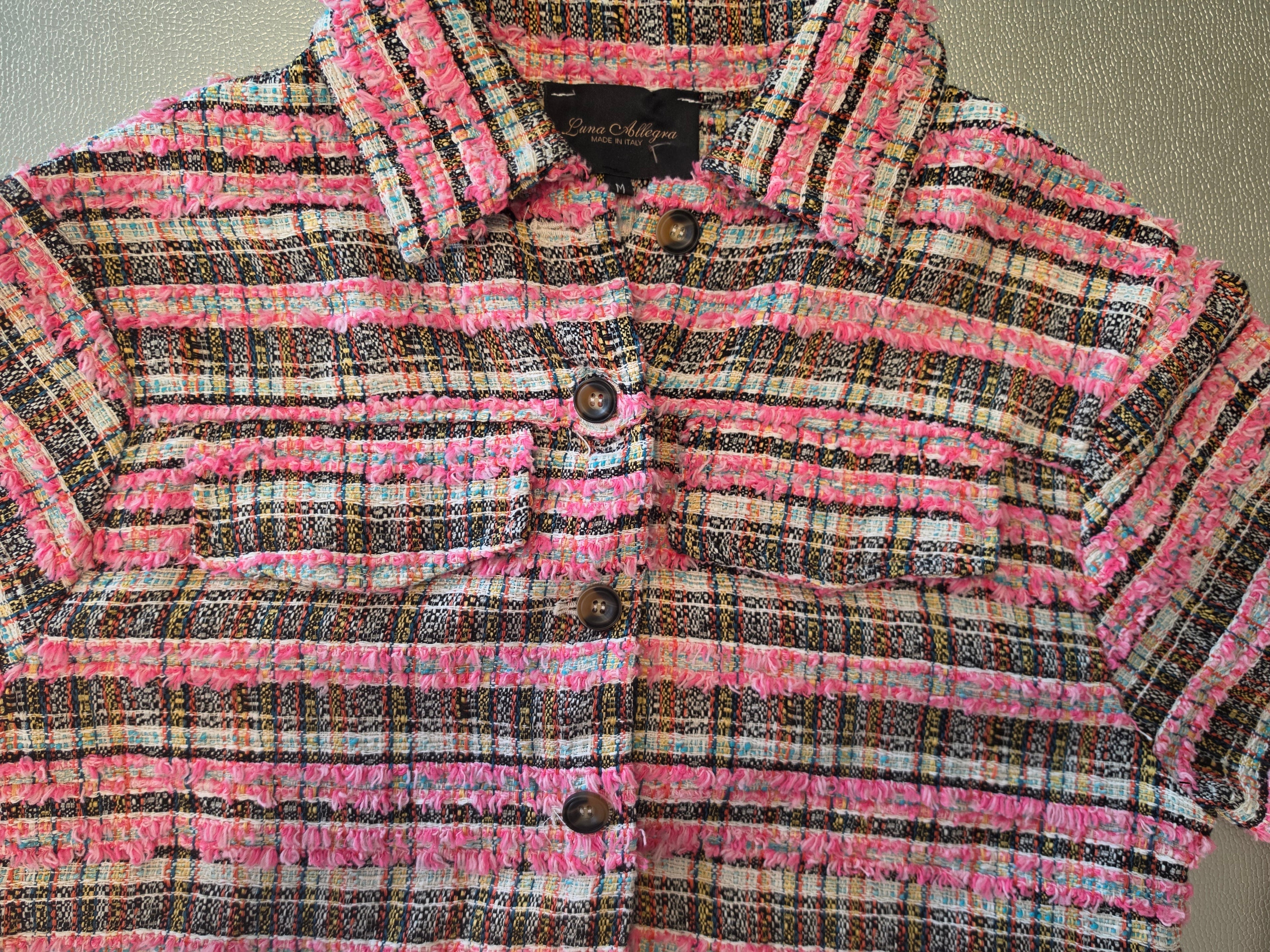 The Chanel-Coded Dream — Bouclé Tweed Jacket | Pink Multicolour