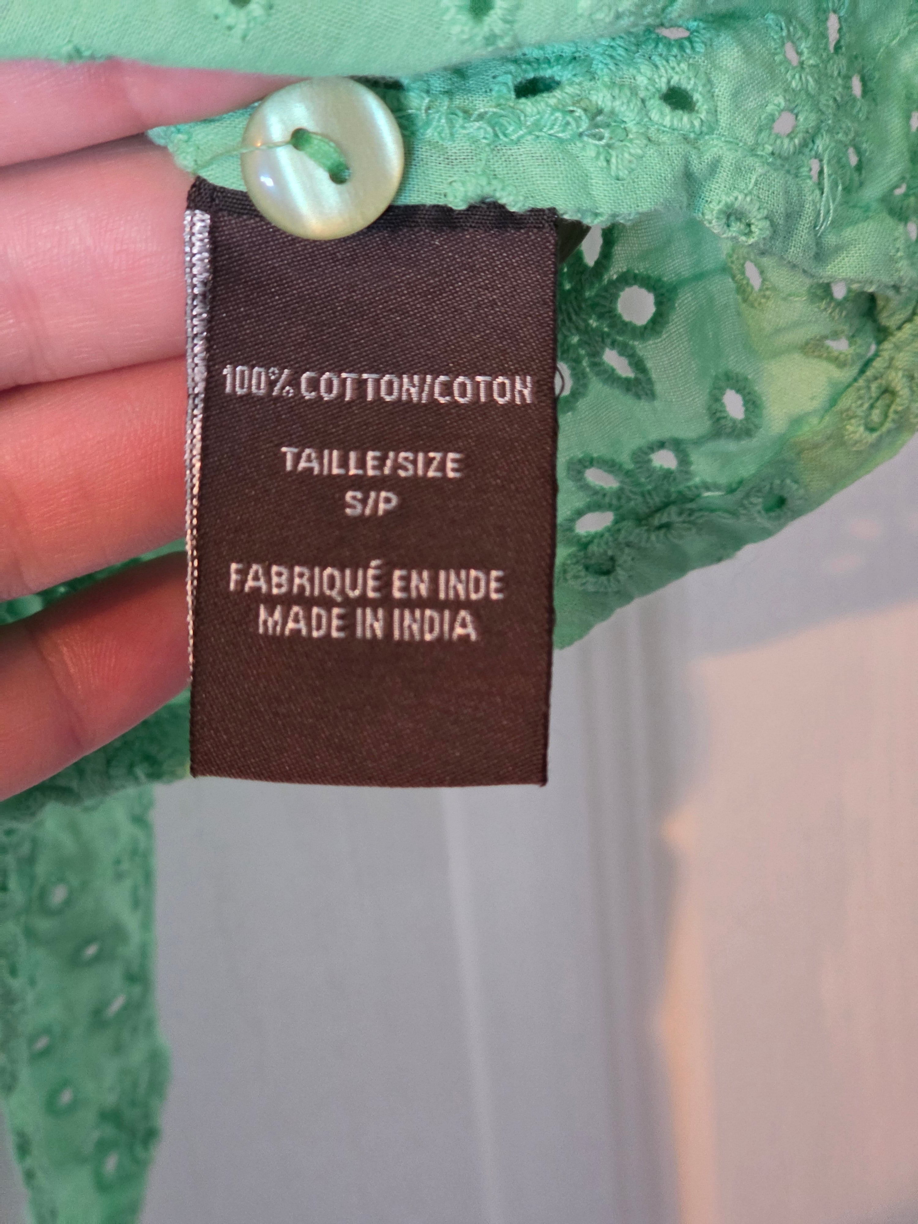 Gently Drifting Mint Eyelet Tie-Front Blouse