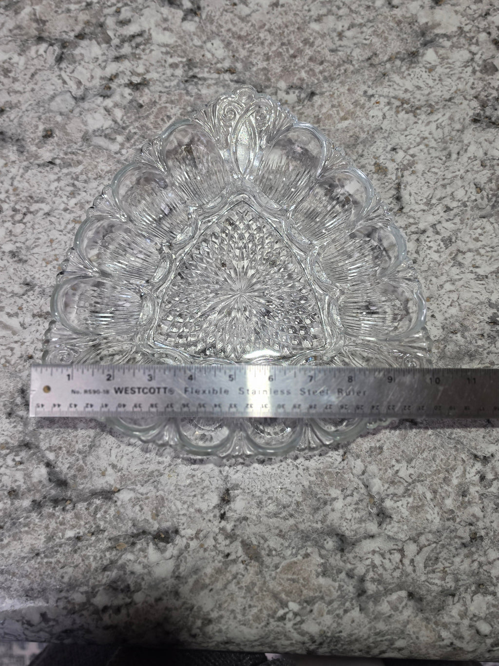 Crown & Crystal — Vintage Pressed Glass Baroque Divided Dish