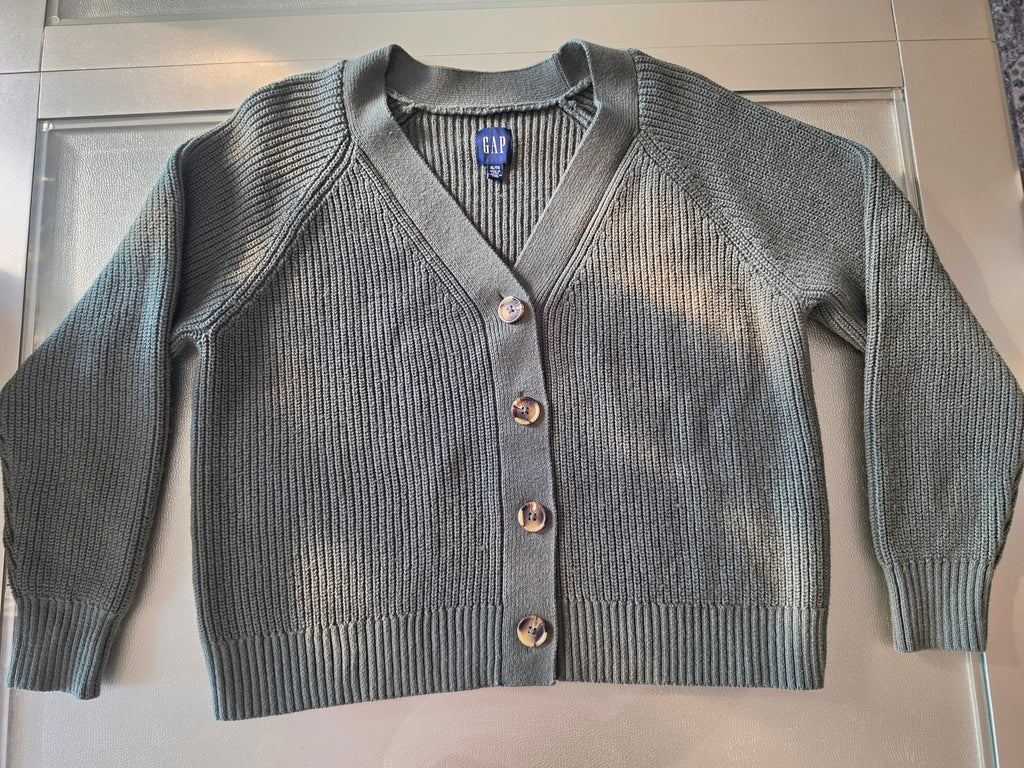 GAP Sage Green Ribbed Cotton-Wool Button Cardigan