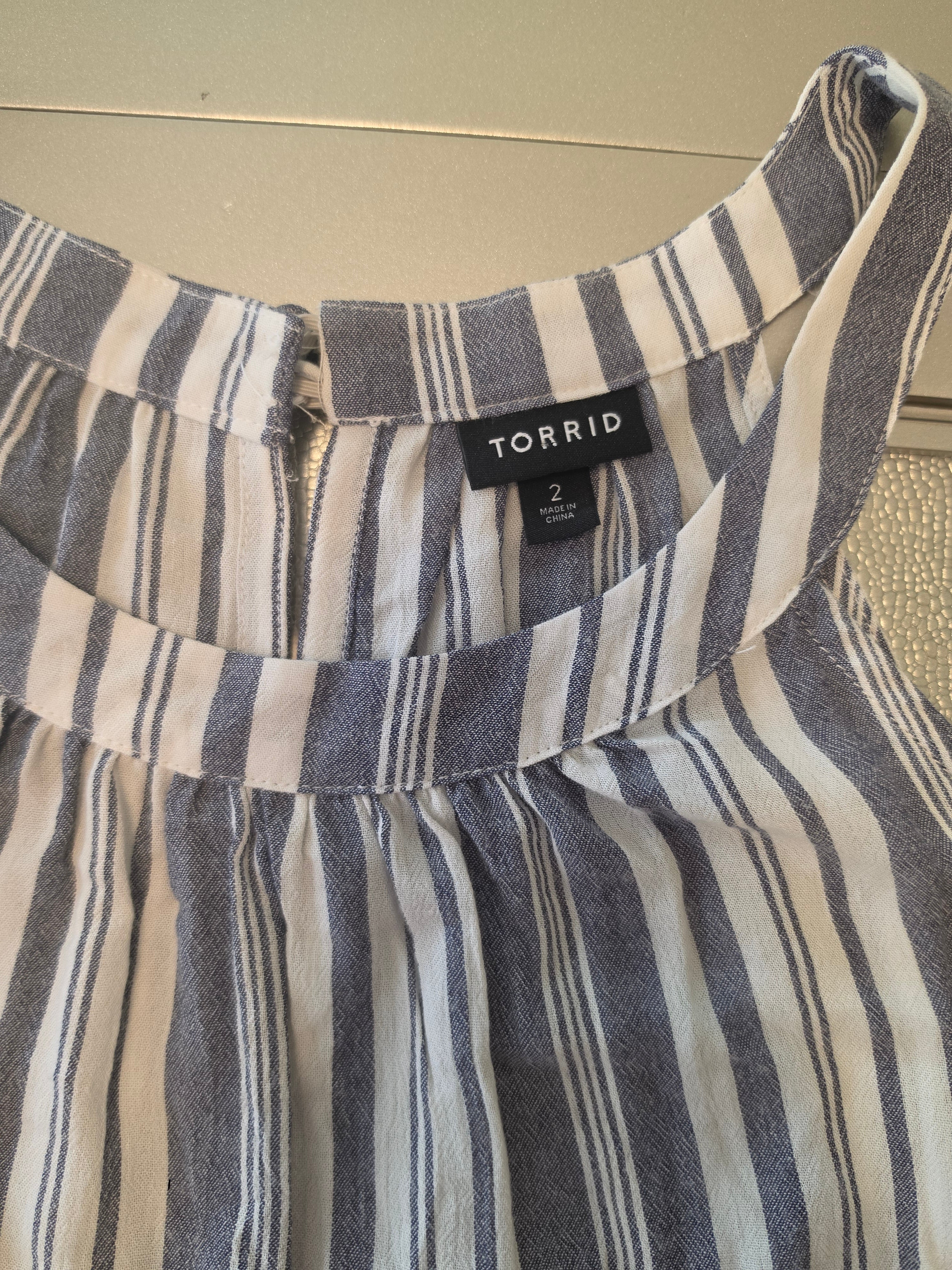 Torrid Striped Swing Blouse | Blue & White | Halter Neck | Side Pockets | Size 2