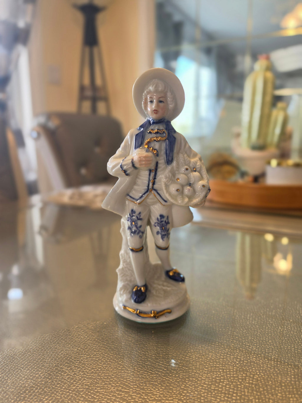 The Gentleman Caller — Vintage Porcelain Figurine, Cobalt Blue & Gold