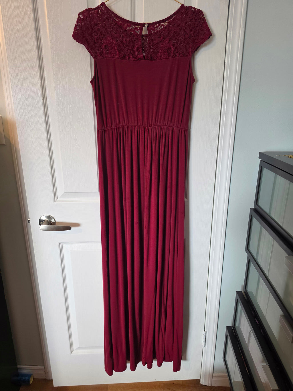 Darkly Blooming Crimson Lace Maxi Dress
