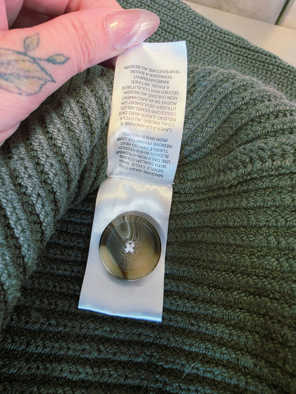 GAP Sage Green Ribbed Cotton-Wool Button Cardigan