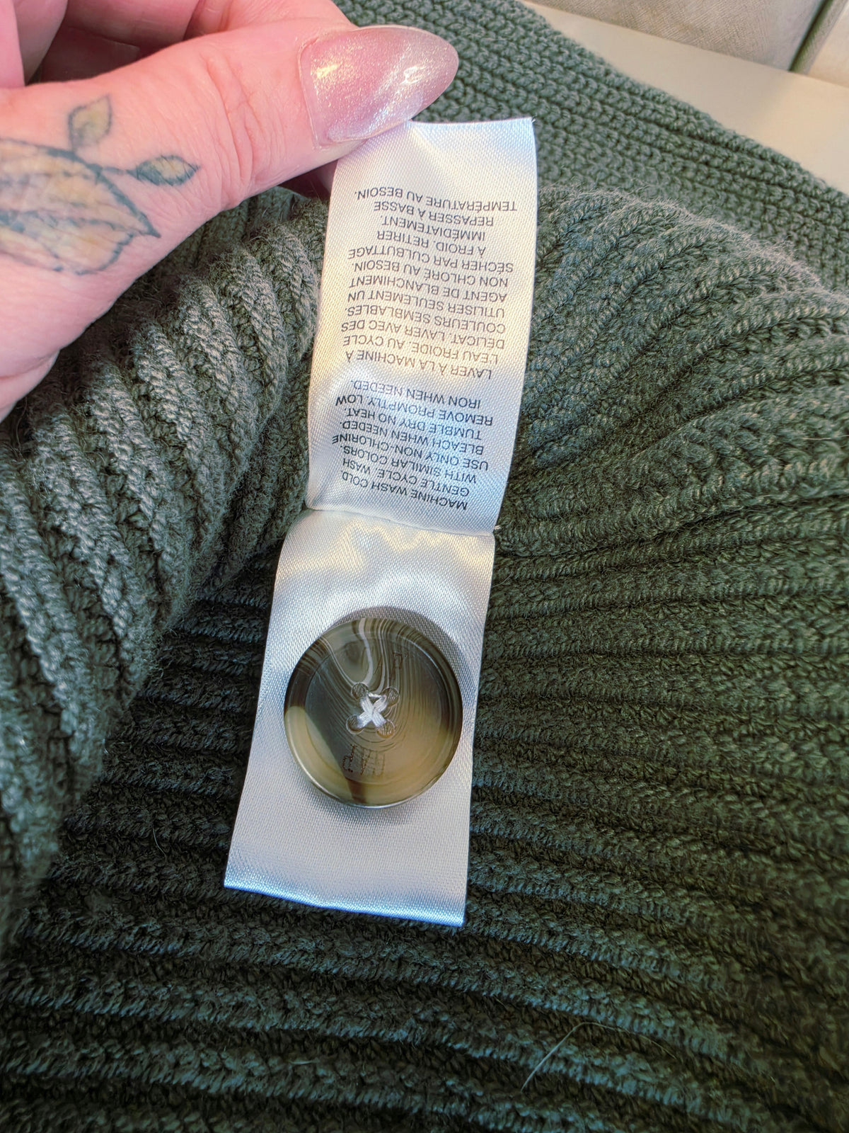 GAP Sage Green Ribbed Cotton-Wool Button Cardigan