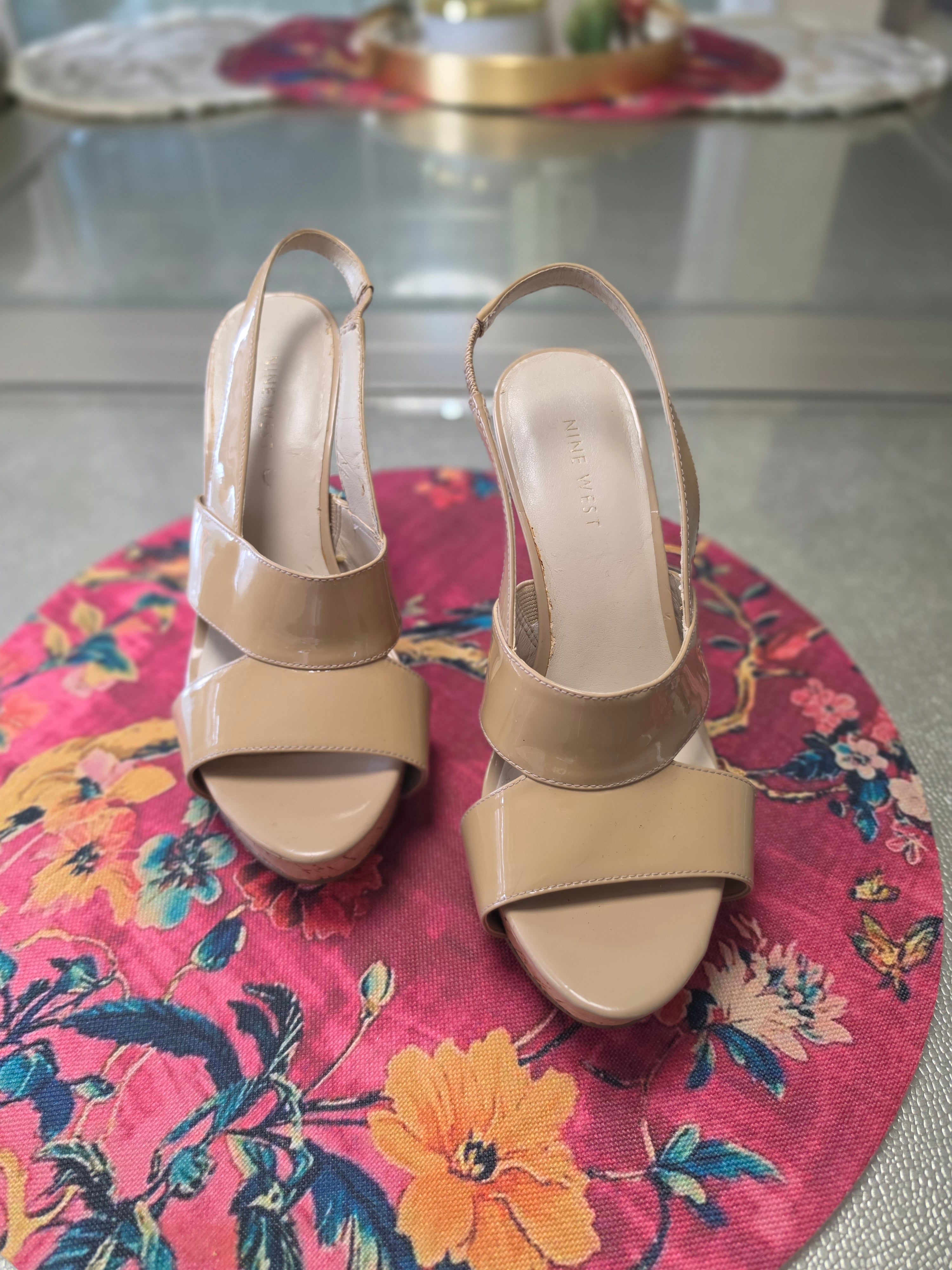 The Nude Awakening — Nine West Patent Cork Slingback Heel