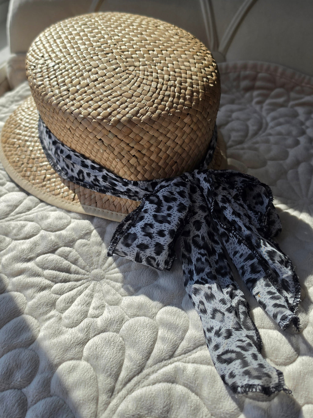 The Wild Brim — Karfil Straw Boater with Leopard Scarf