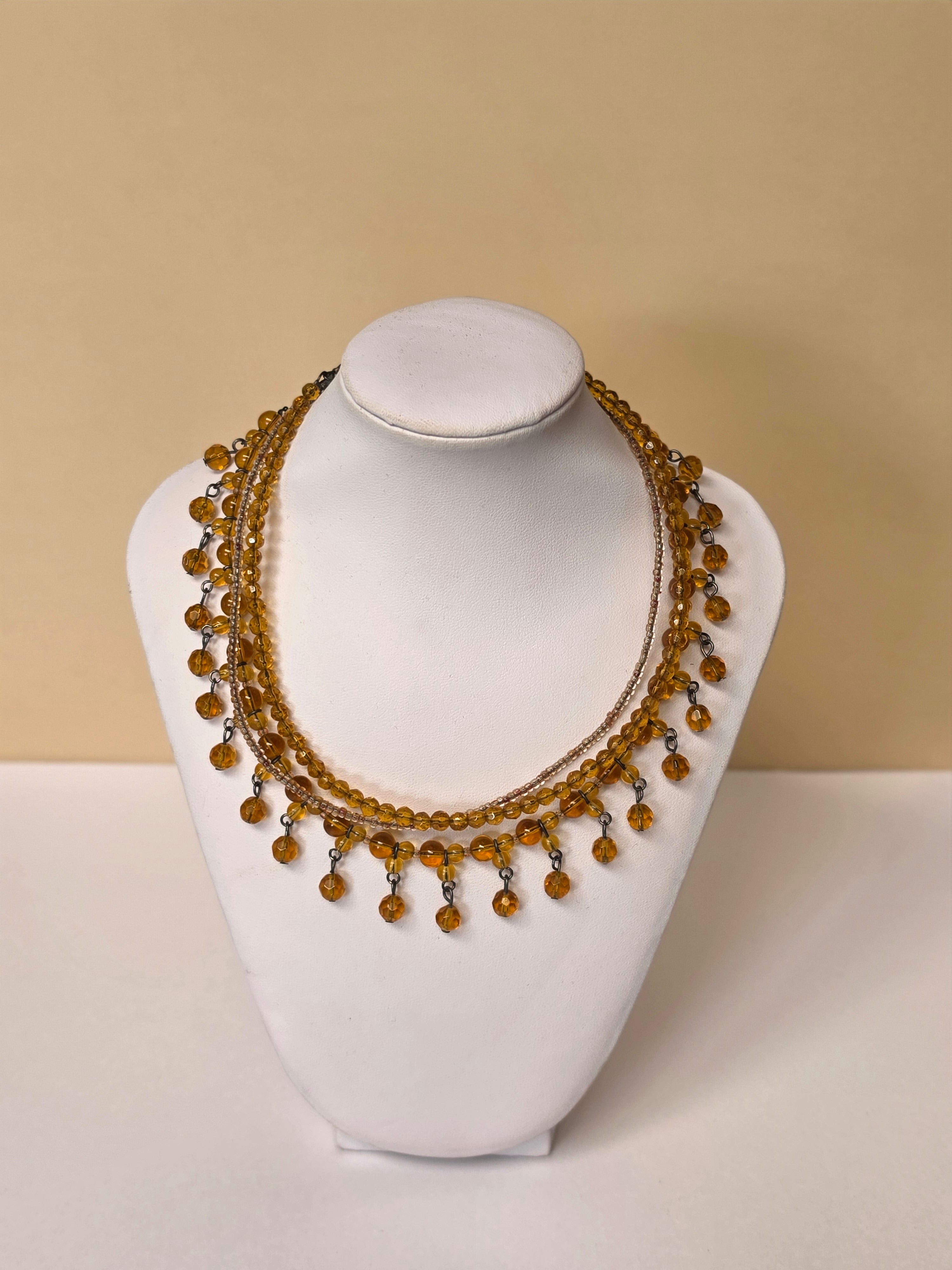 Gilded Reverie Amber Crystal Fringe Necklace