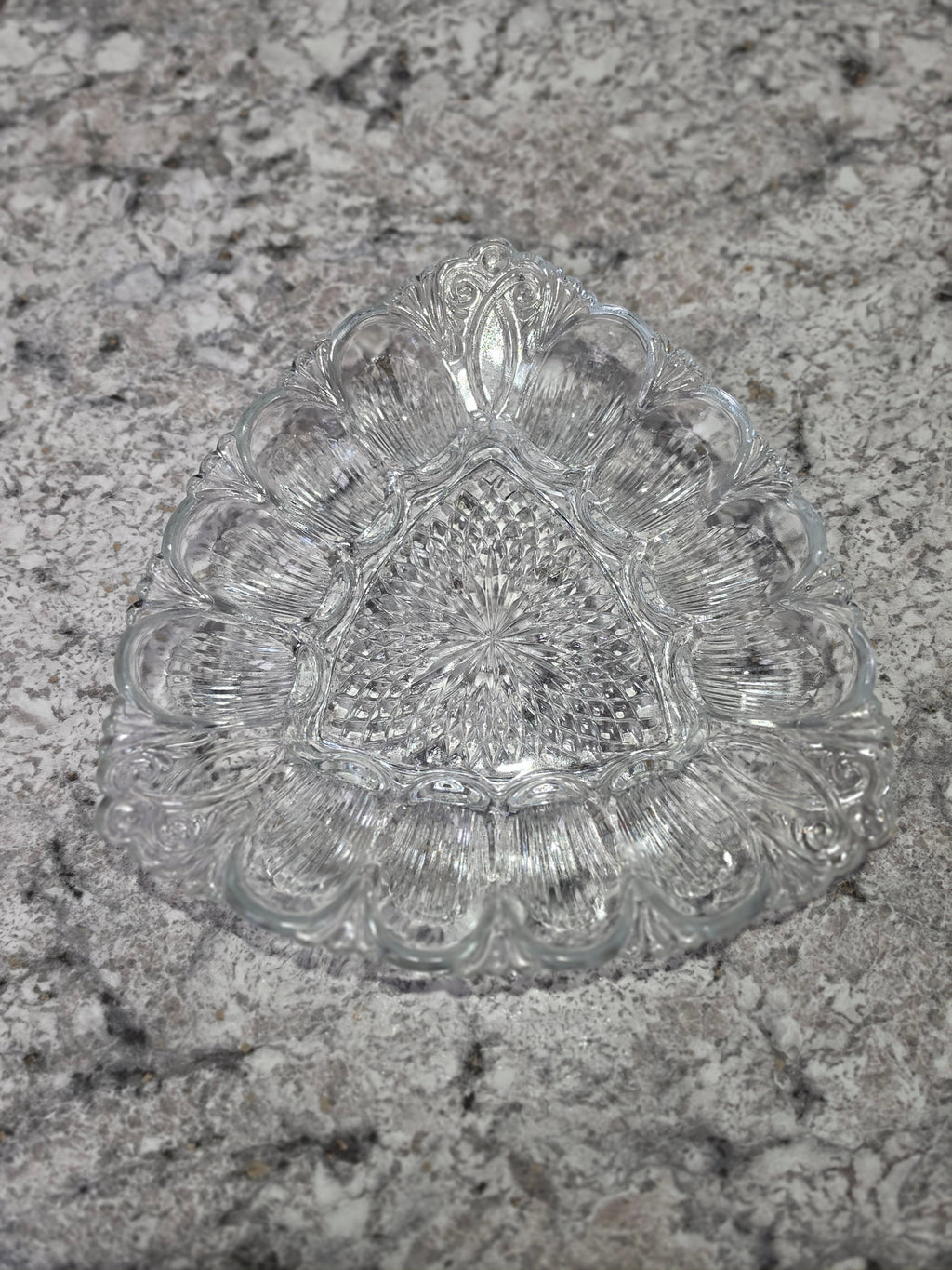 Crown & Crystal — Vintage Pressed Glass Baroque Divided Dish