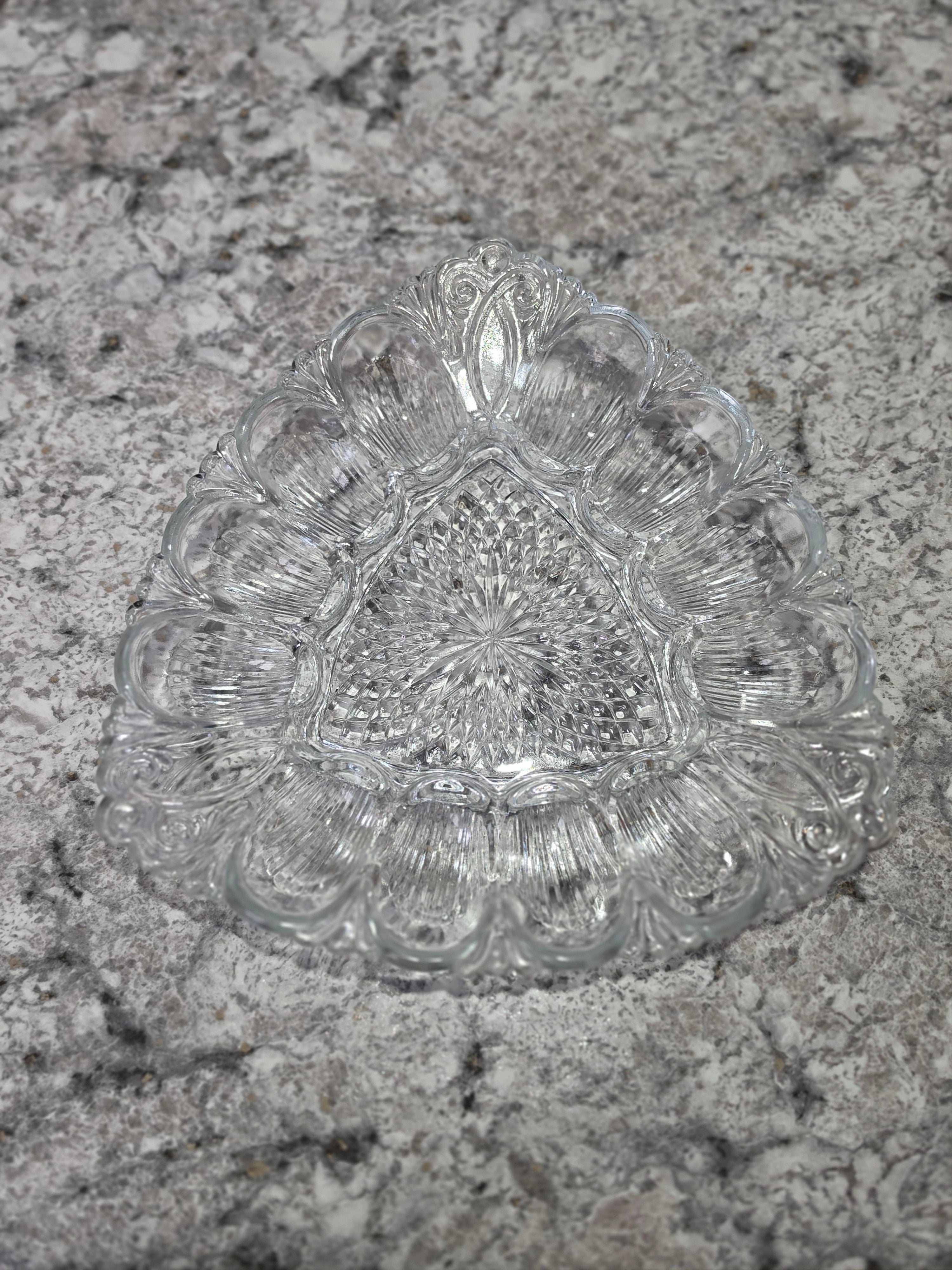 Crown & Crystal — Vintage Pressed Glass Baroque Divided Dish