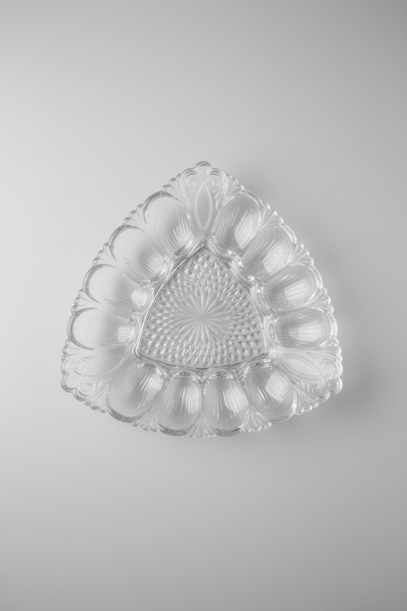 Crown & Crystal — Vintage Pressed Glass Baroque Divided Dish