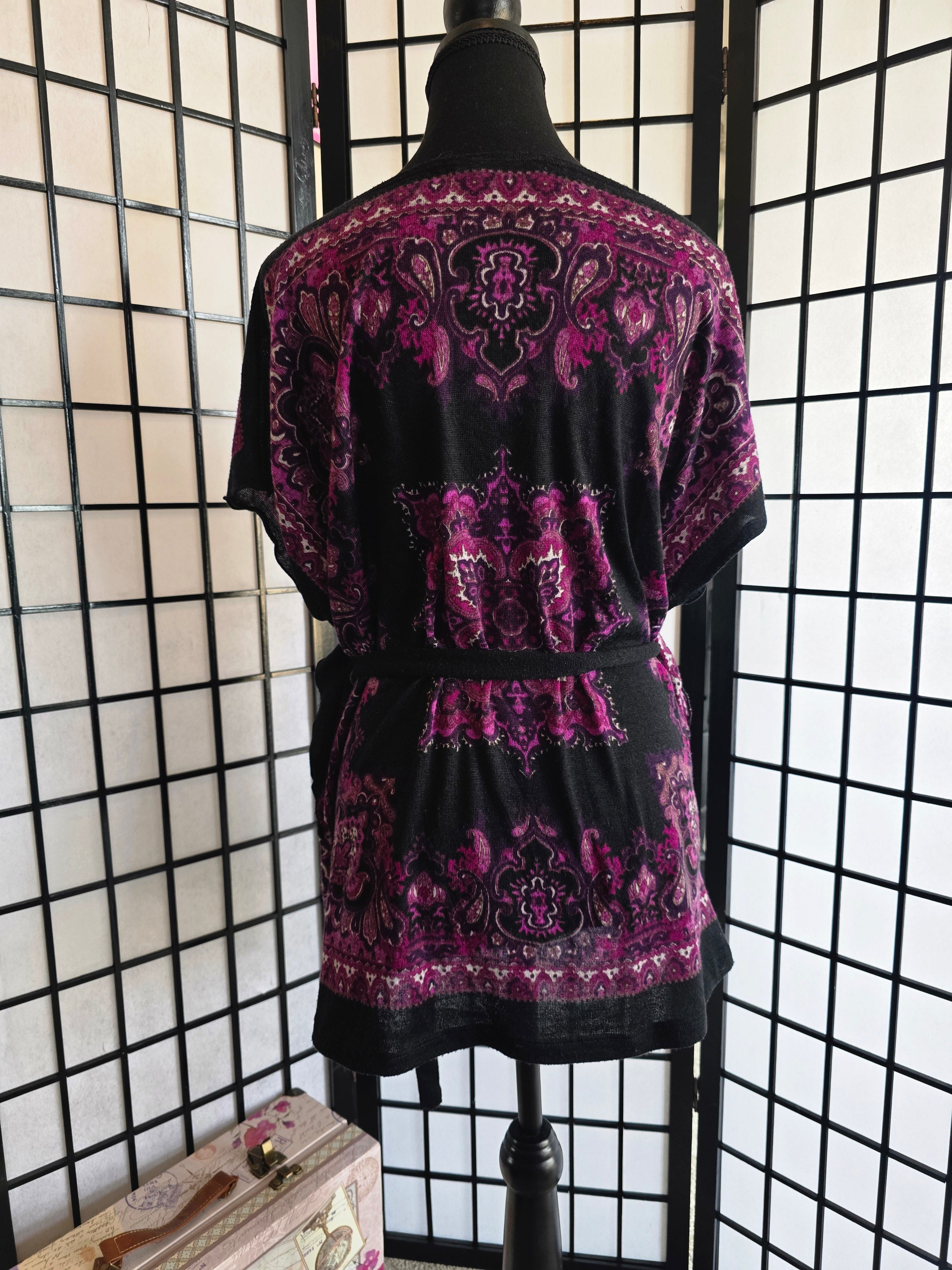 Enchantingly Embroidered Violet Paisley Kimono Top