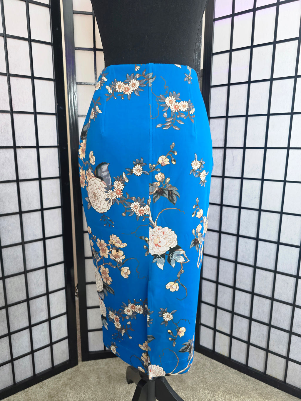 Romantically Blooming Cobalt Pencil Skirt