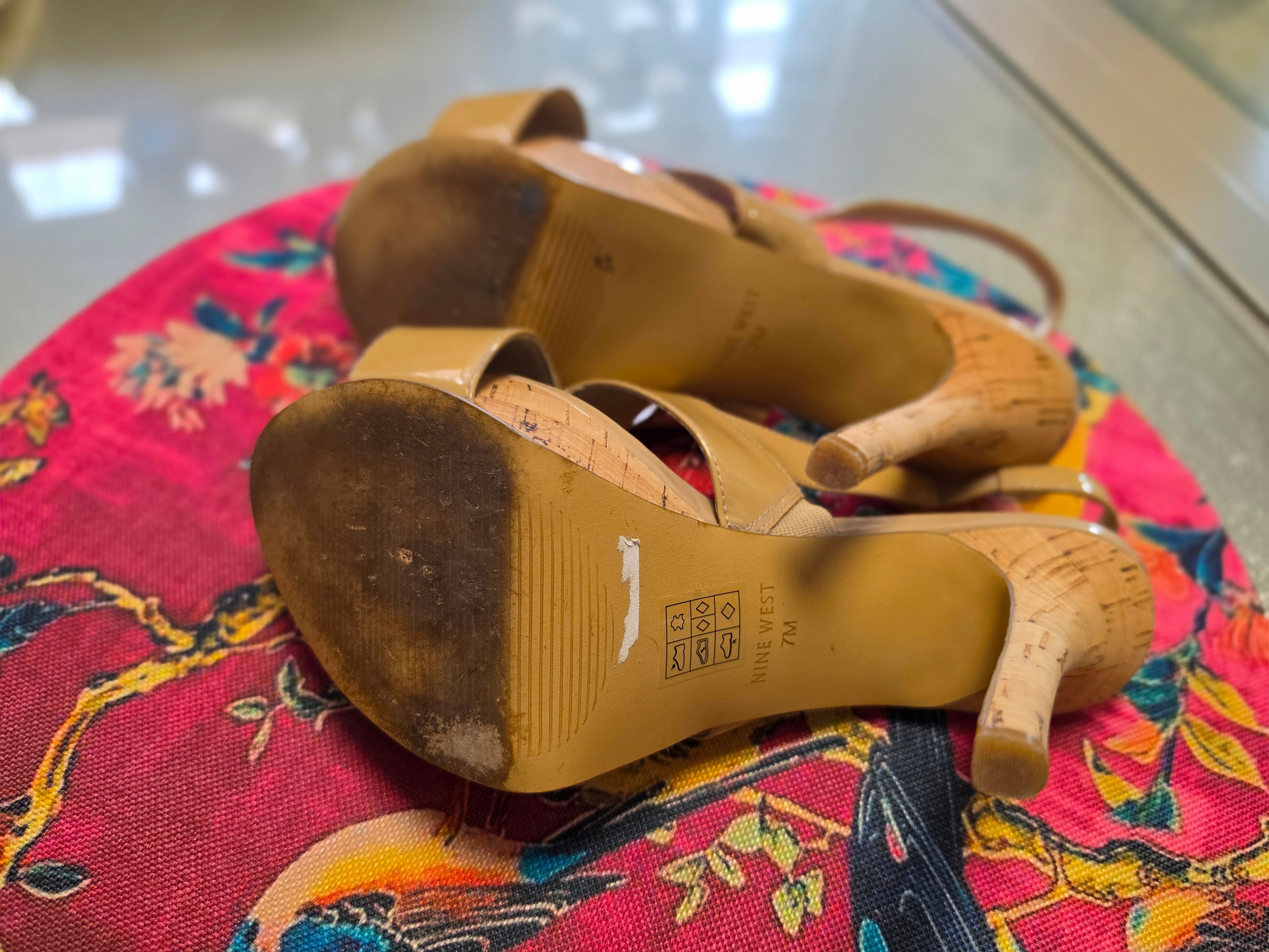 The Nude Awakening — Nine West Patent Cork Slingback Heel