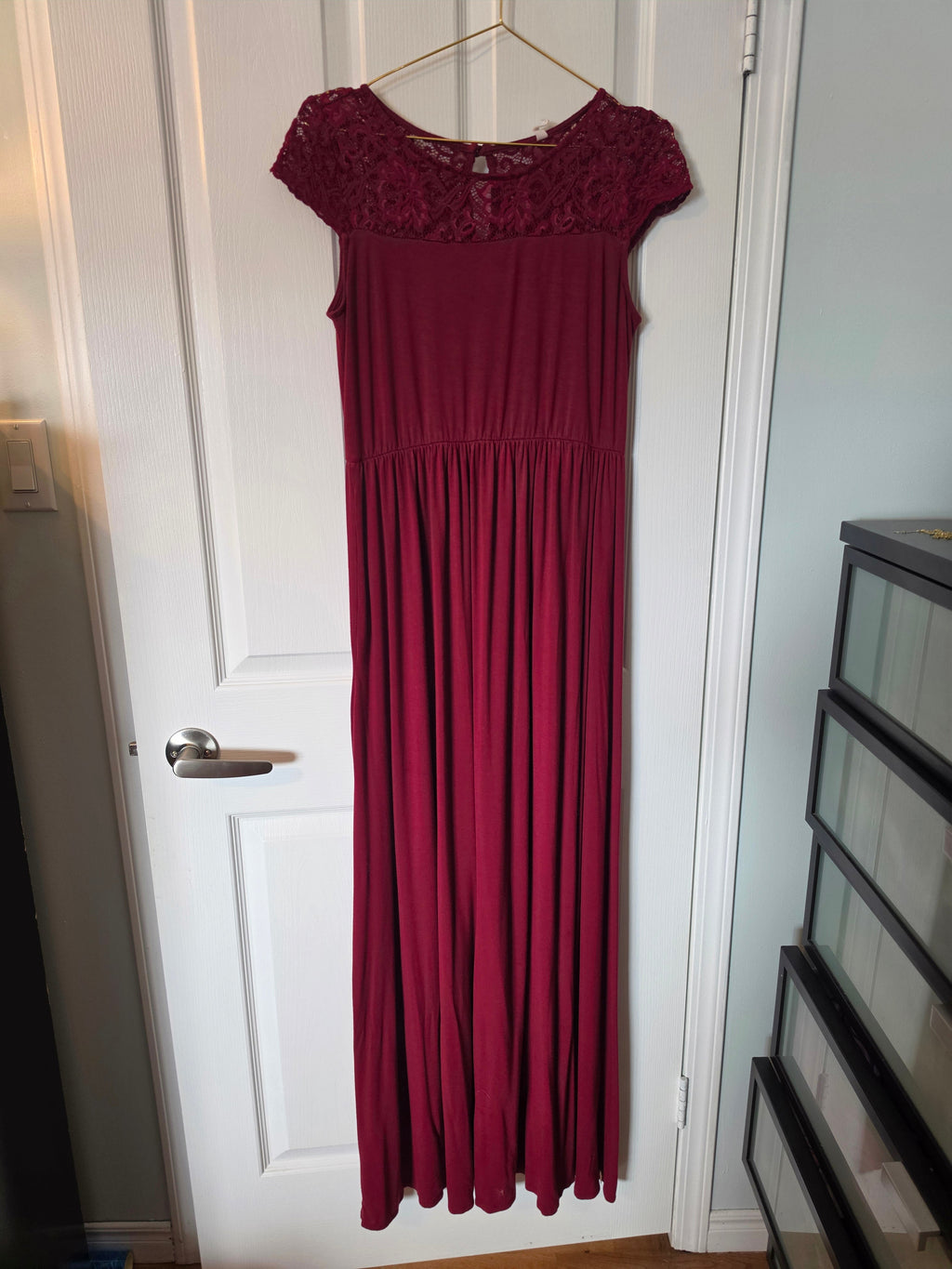 Darkly Blooming Crimson Lace Maxi Dress