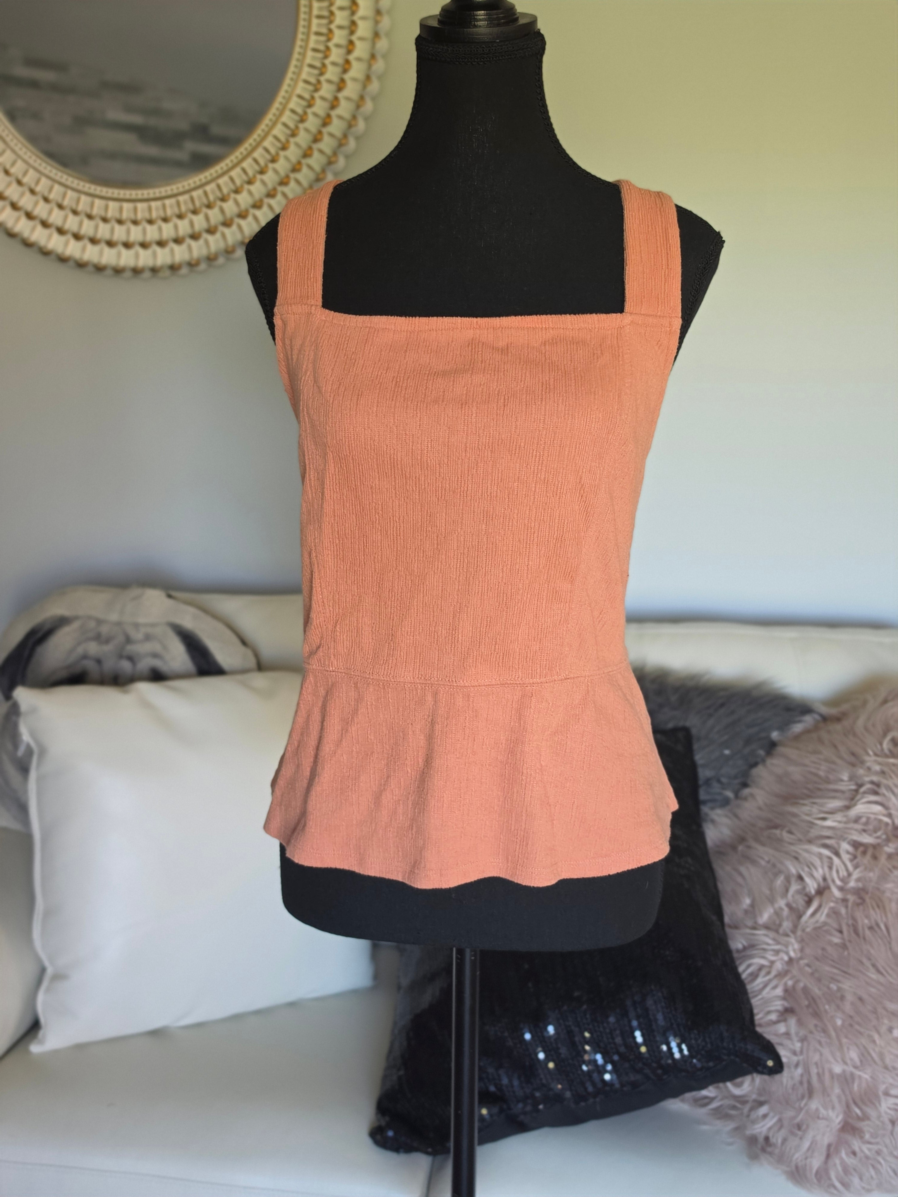 Kismet Peach Crinkle Crossback Peplum Tank — L