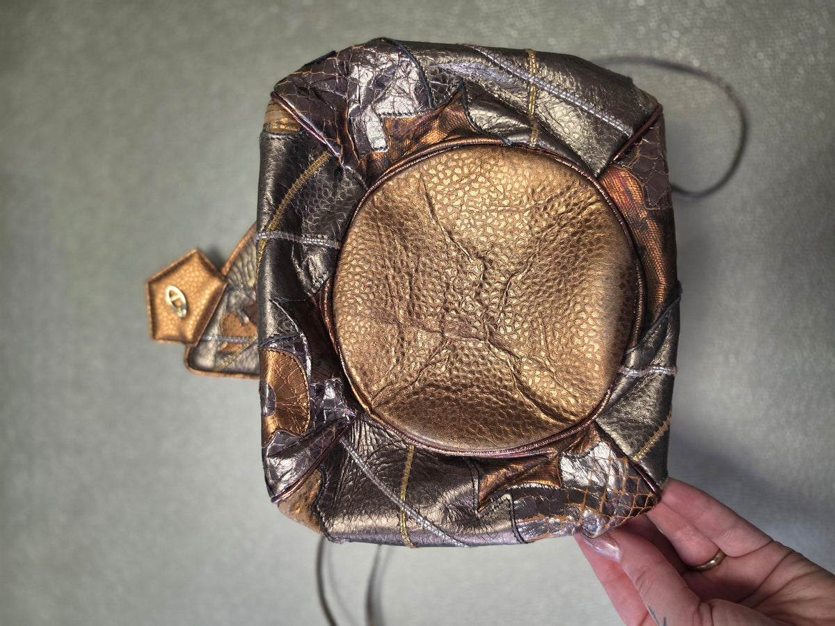 The Bronzed Relic — Patchwork Metallic Leather Crossbody