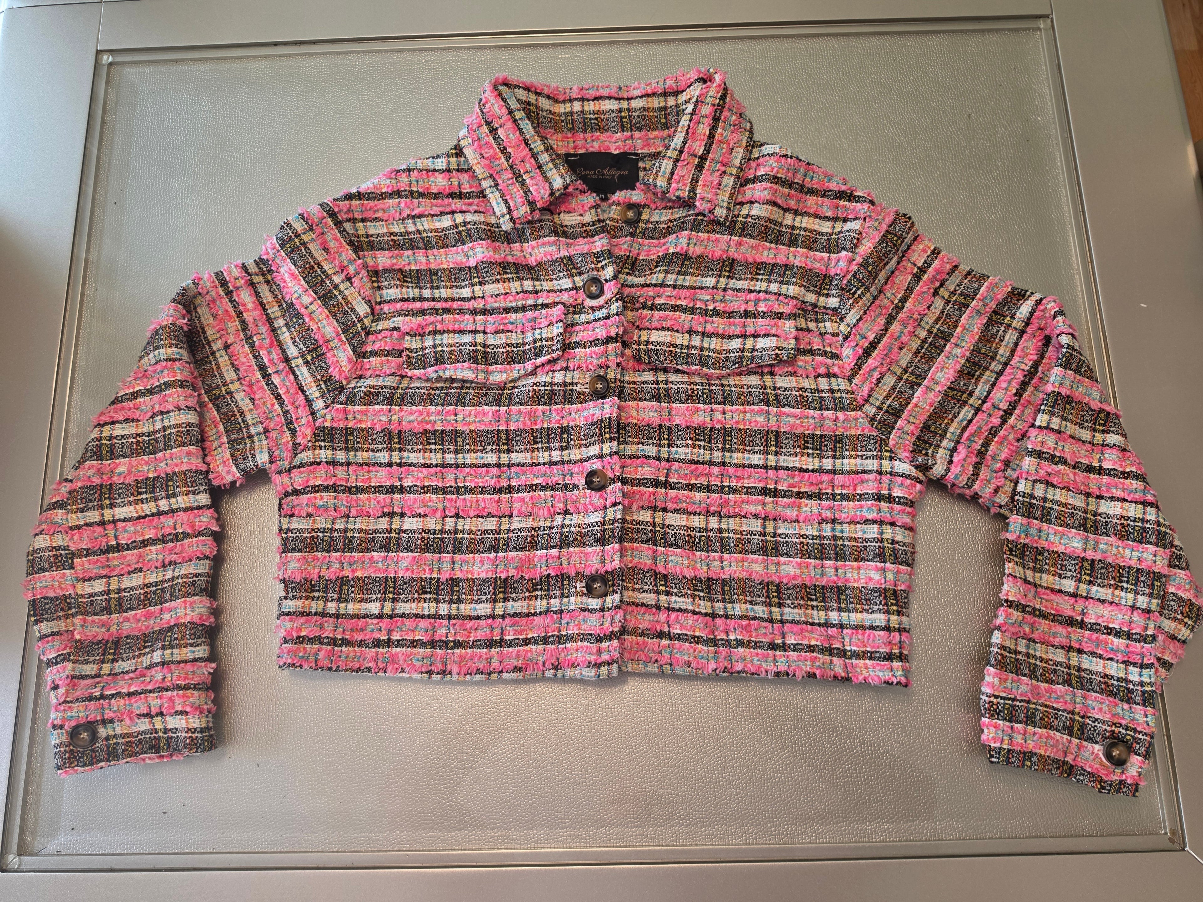 The Chanel-Coded Dream — Bouclé Tweed Jacket | Pink Multicolour